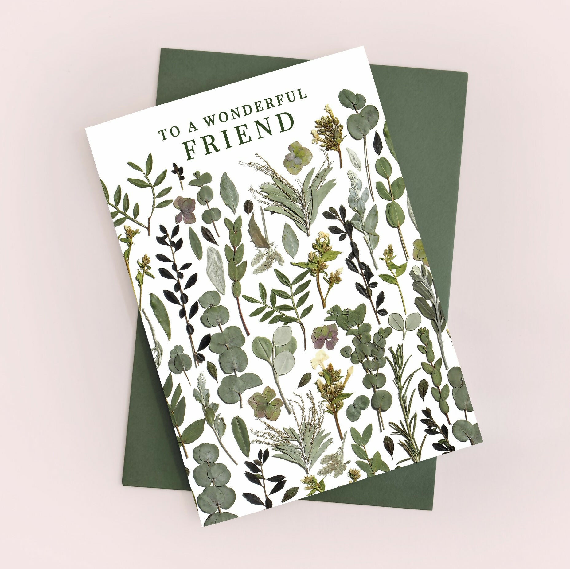 Wonderful Friend Green Pressed Flower Print Card
