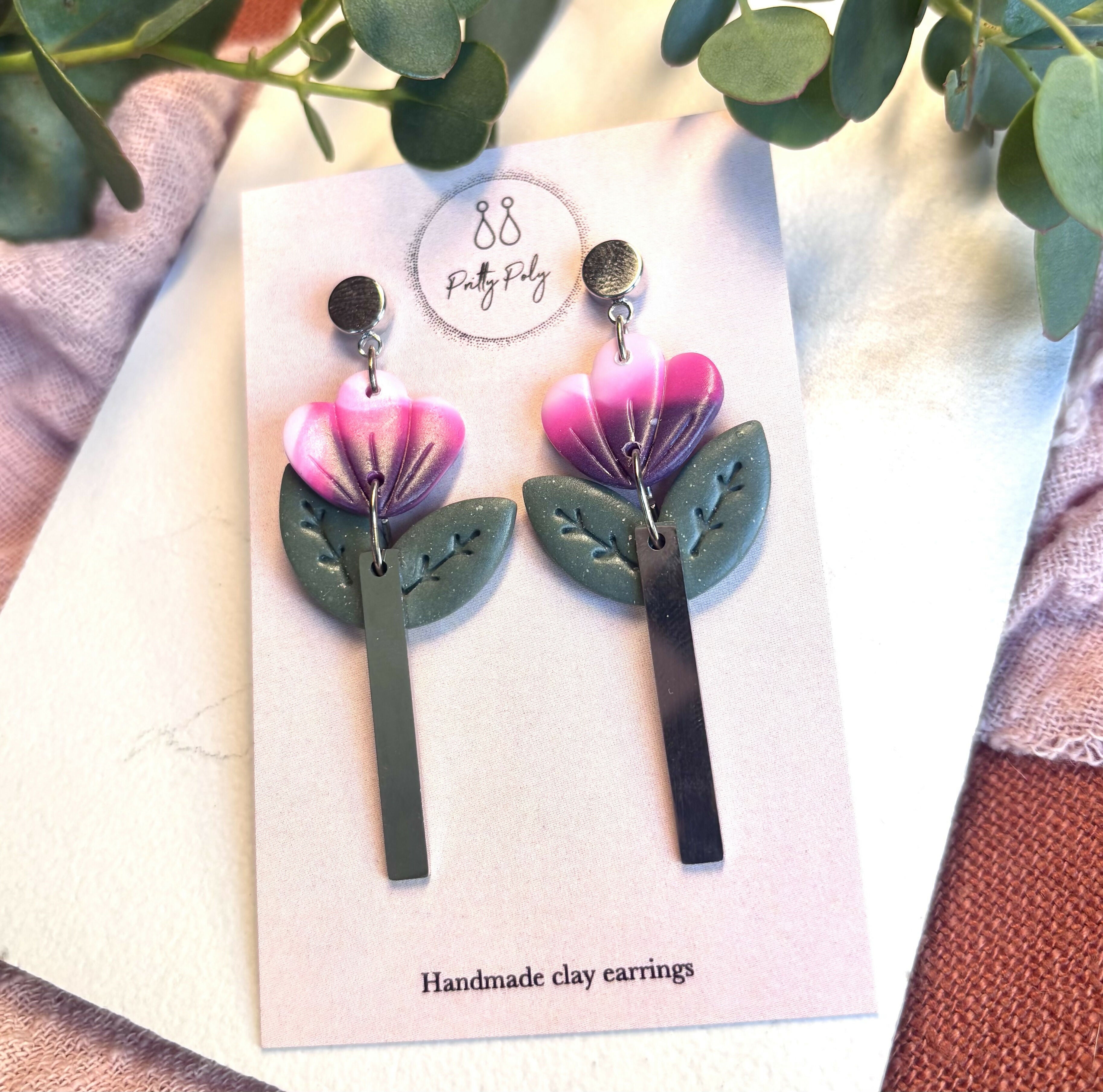 Tulip Flower Polymer Clay Earrings