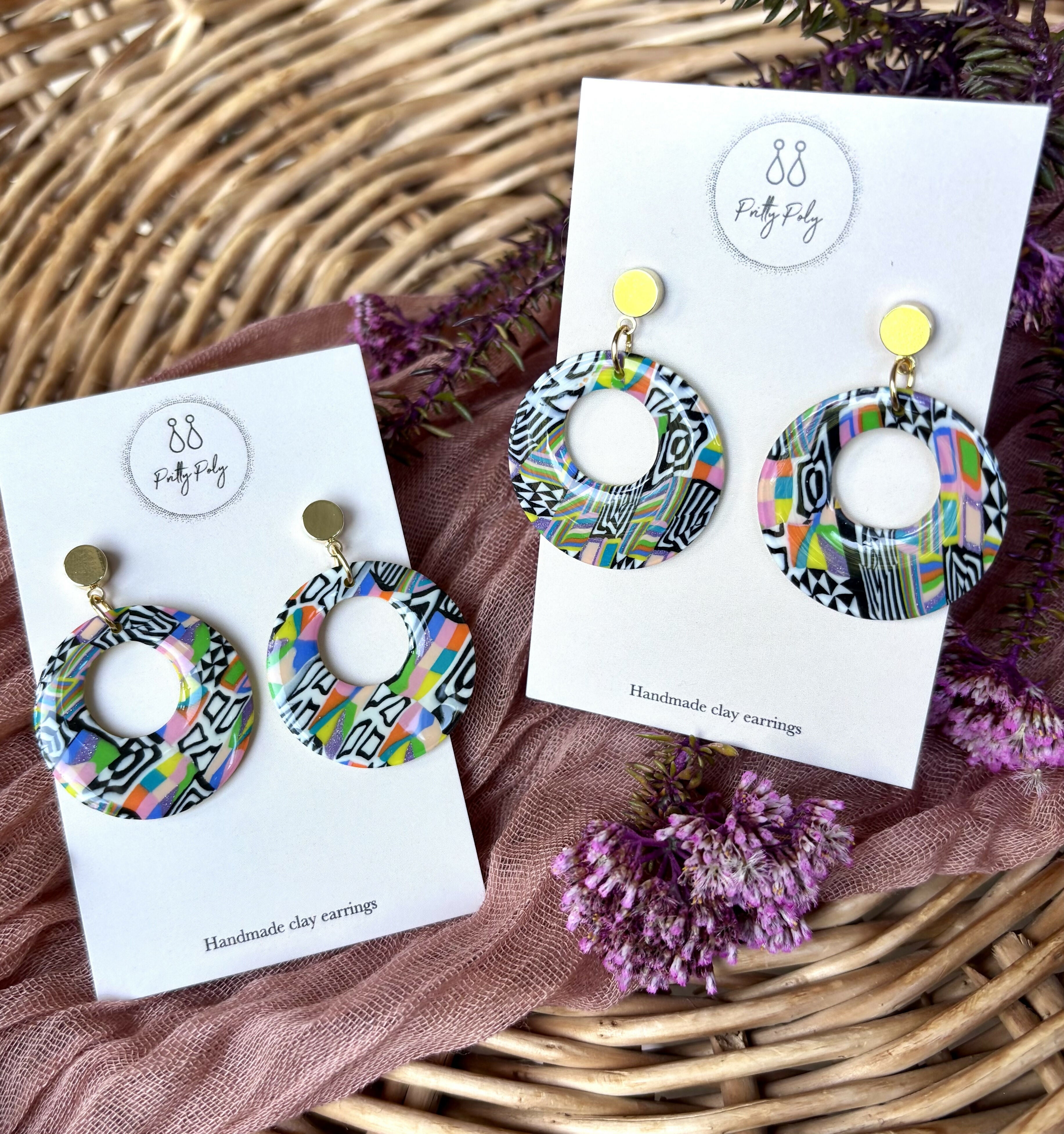 Funky Pattern Collection - Round Polymer Clay Earrings