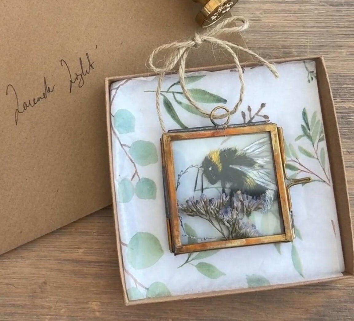 Original Bee Painting 'Lavender Light' Glass Hanging