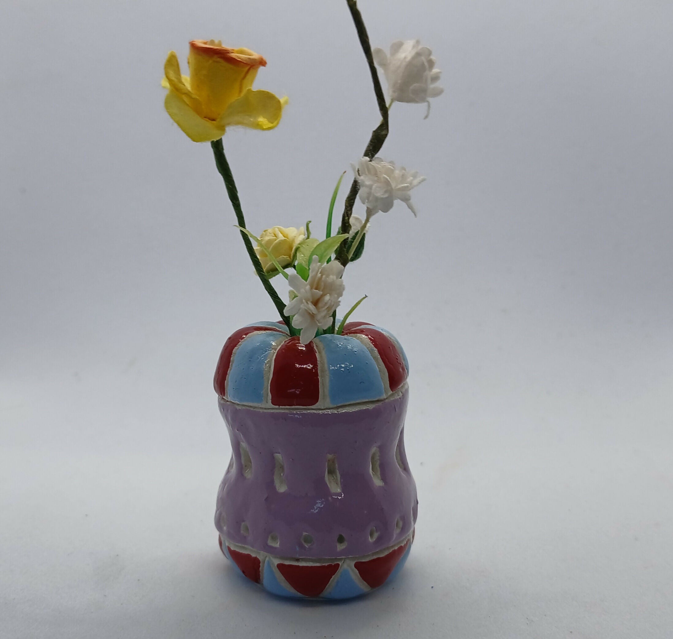 Clay Vase with Faux Flowers