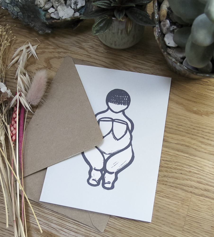 VENUS OF WILLENDORF LINOCUT GREETING CARD