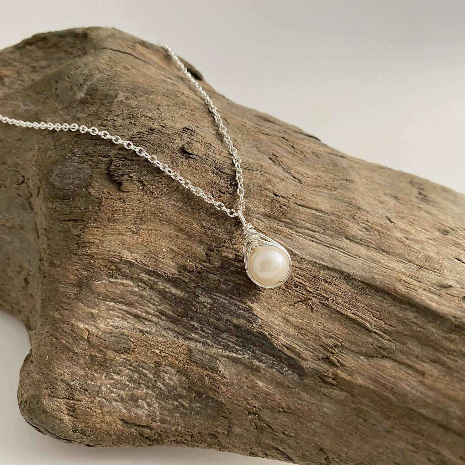 Pearl Drop Necklace, Sterling Silver