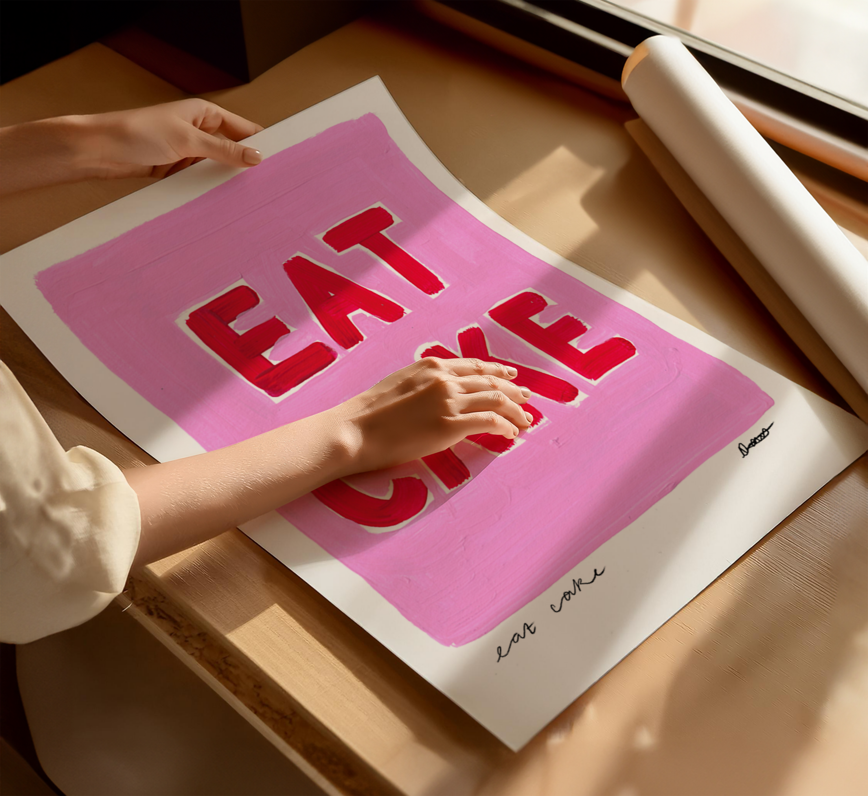 Eat Cake Pink Hand Painted Art Print