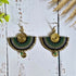 Green Jade Macramé Earrings; Boho Crystal Earrings with Gold Spiral Wire Art