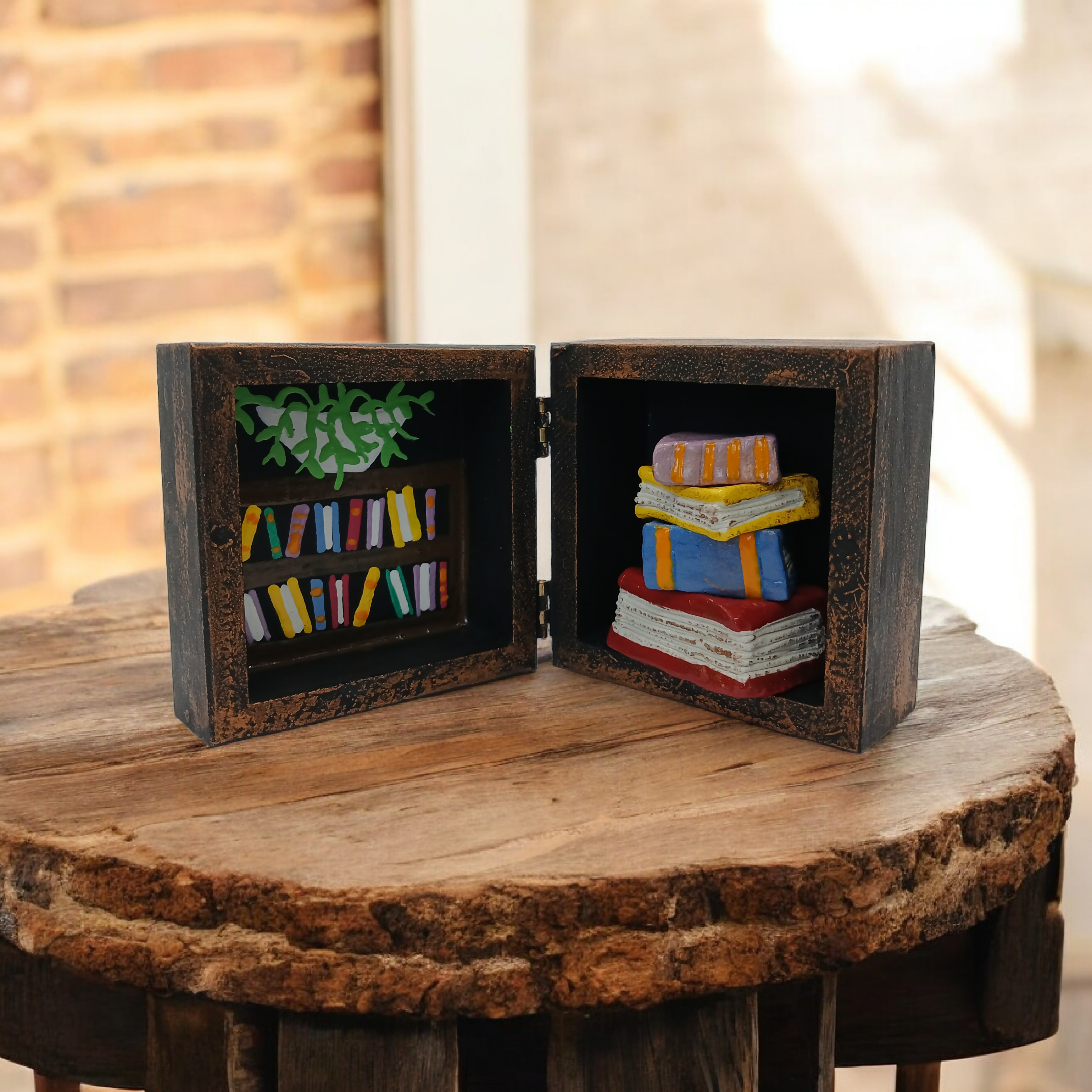 Clay Book Stack Diorama in a Painted Box