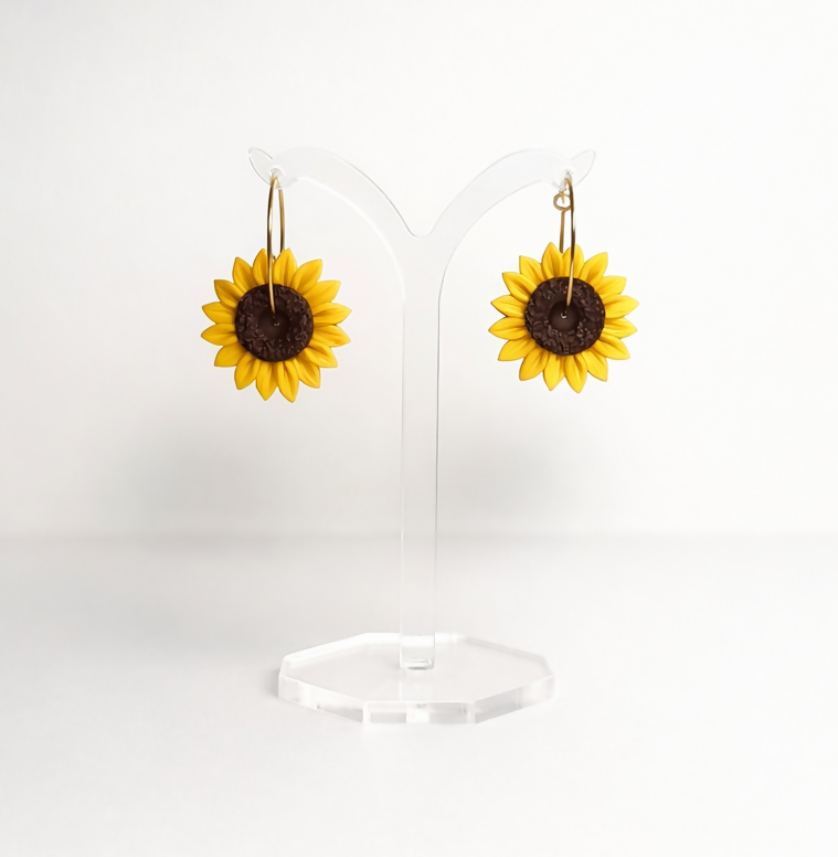 Sunflower Hoop Earrings in Yellow and Brown