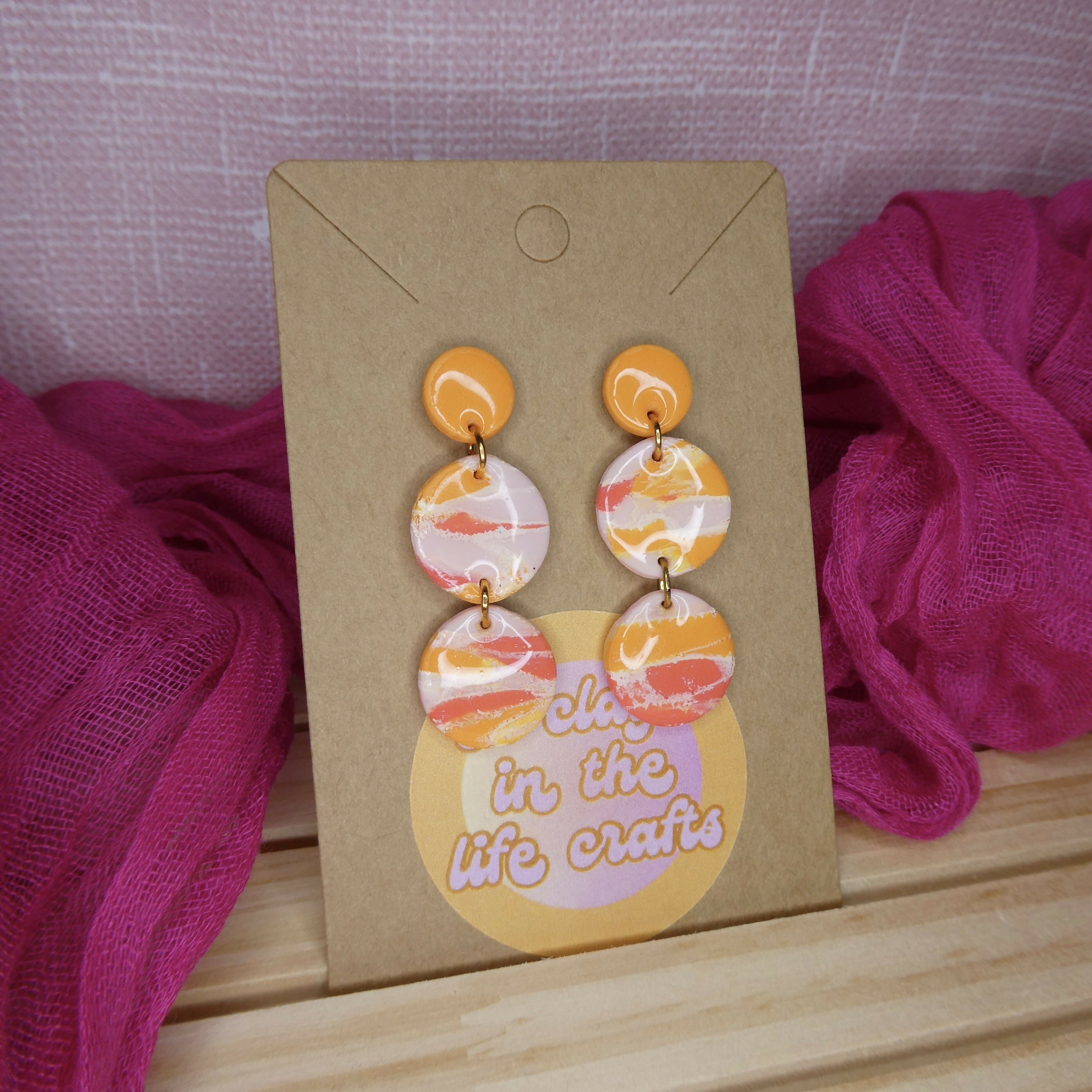 Orange Coral And Pink Circle Dangle Earrings