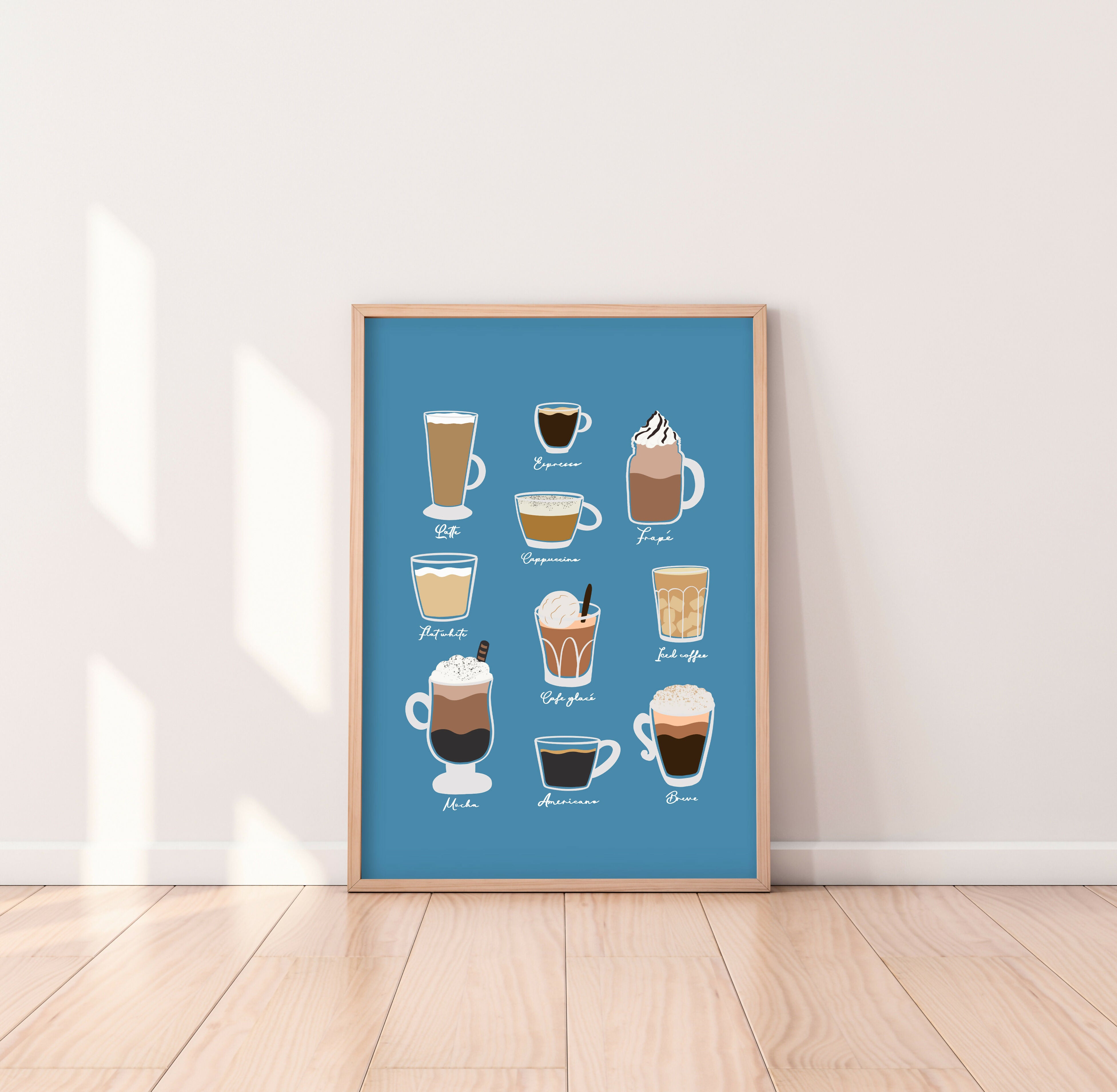 Coffee Menu Blue A4 Art Print