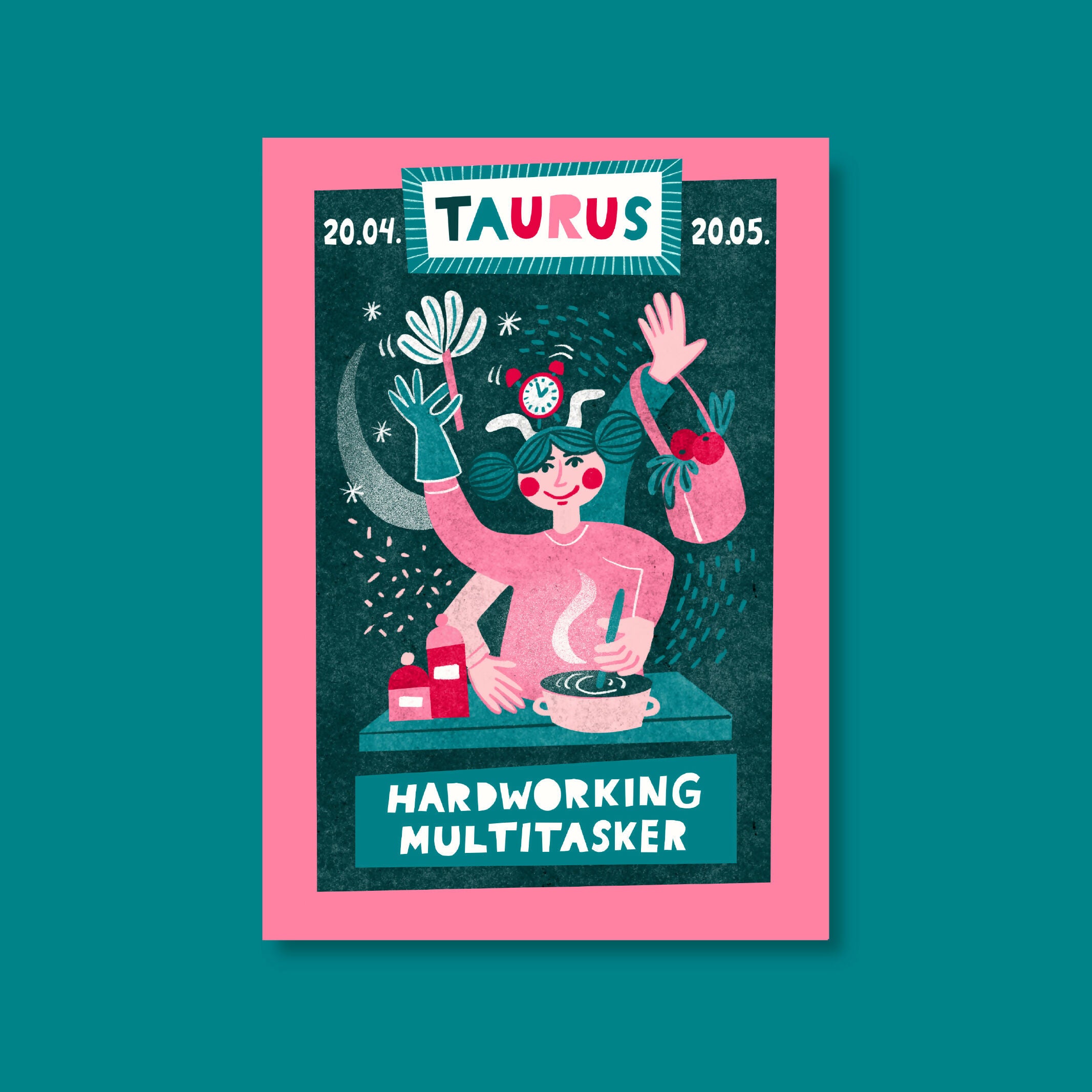 Fun Motivational Illustrated Zodiac Print - Taurus