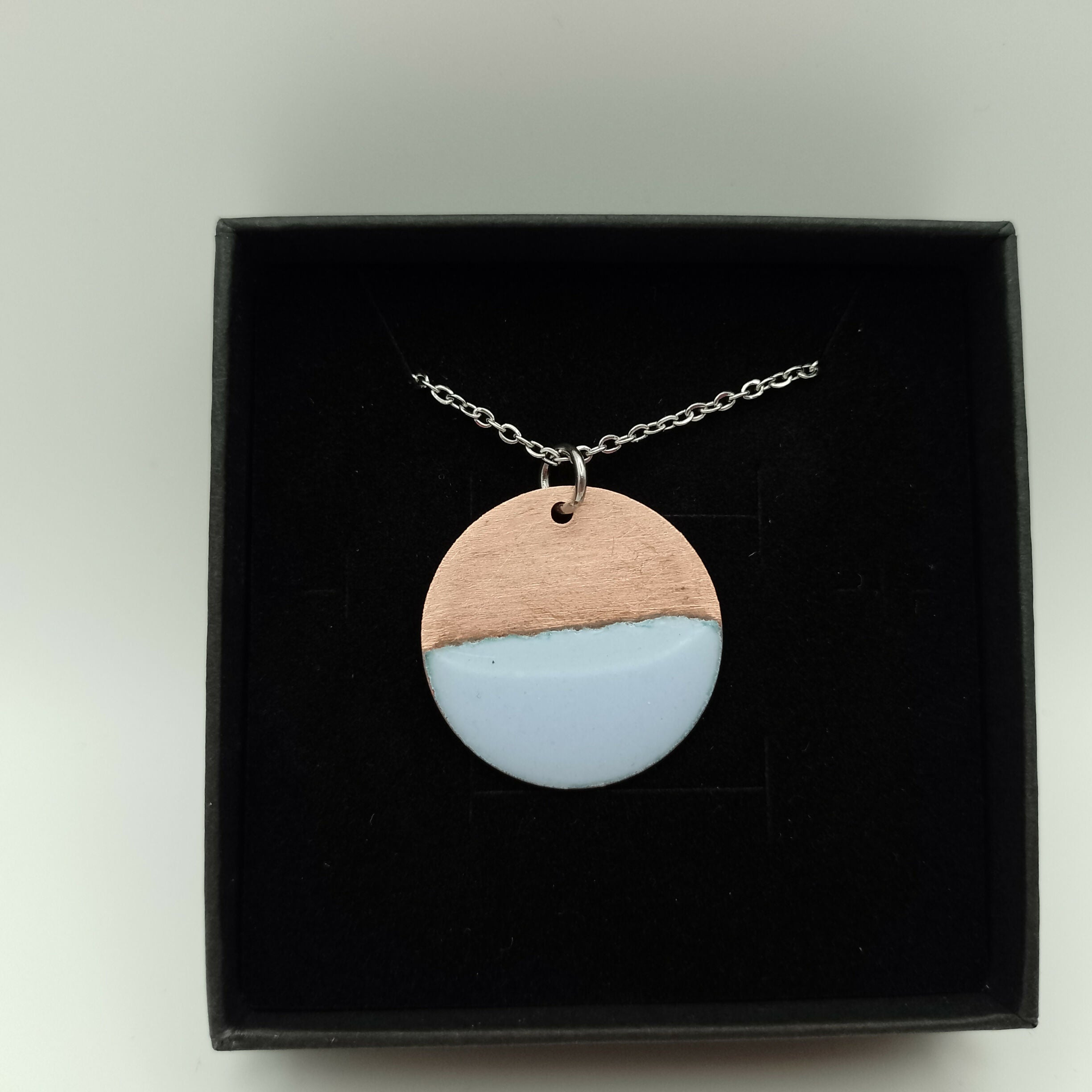 Light Blue Enamel Circle with Half Copper