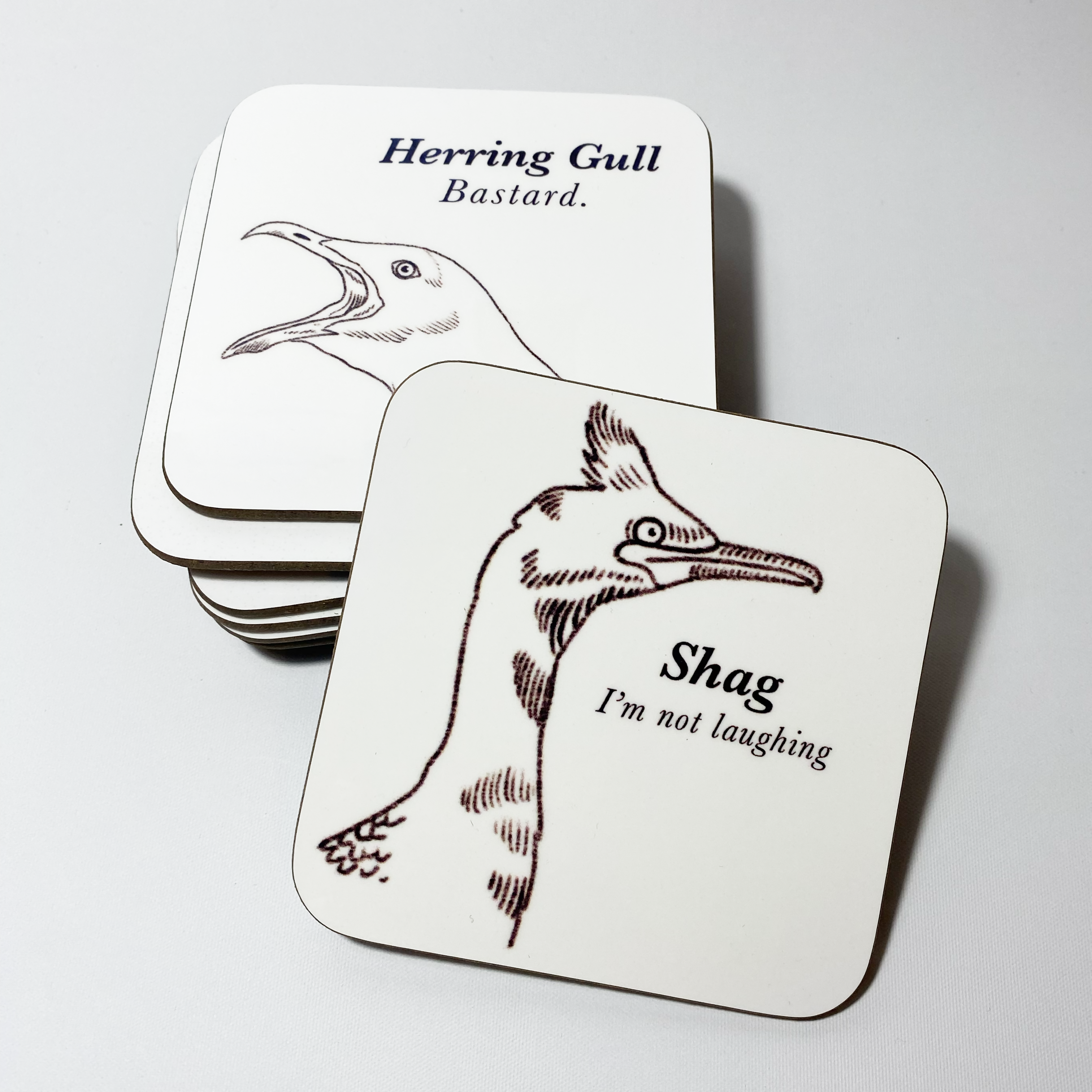 Silly Shag Bird Coaster - Handprinted, Illustrated coaster