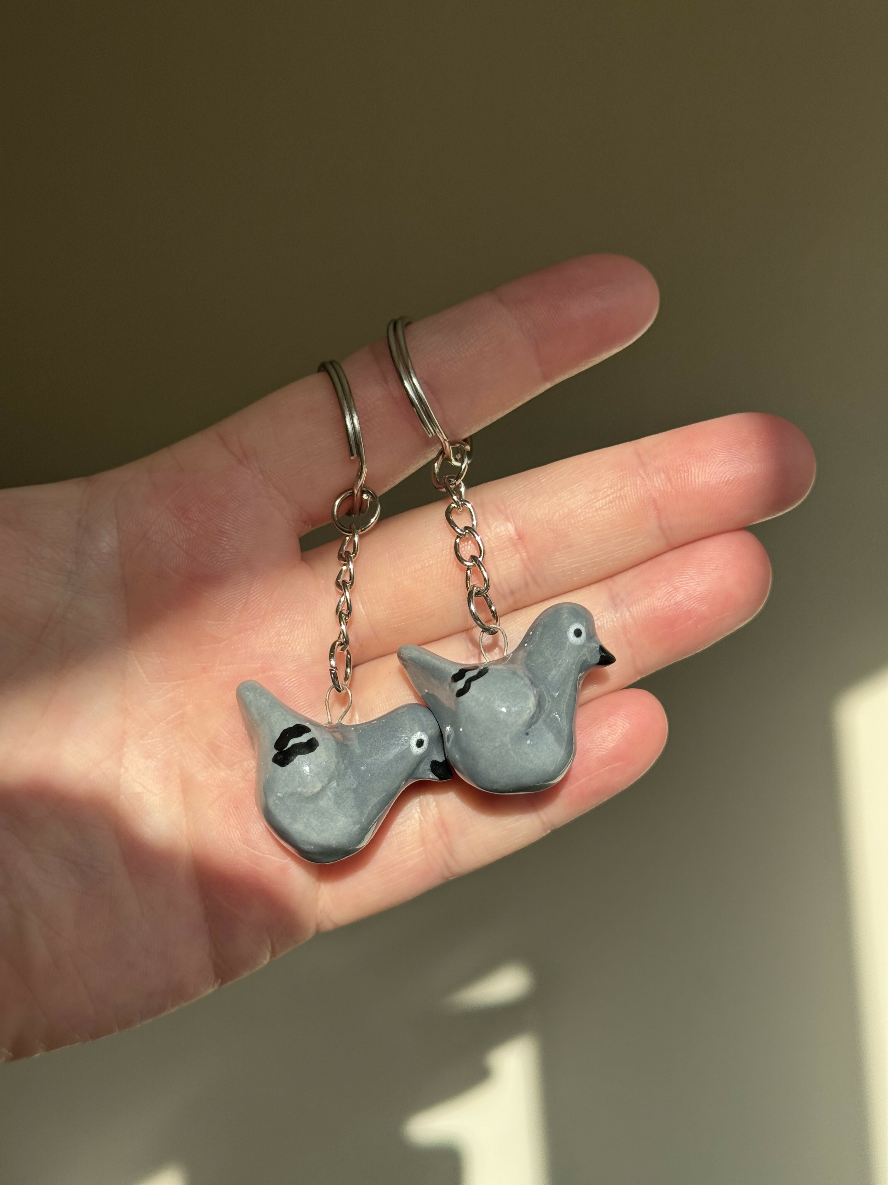 Pigeon Keyrings, Handmade Ceramic Keyring