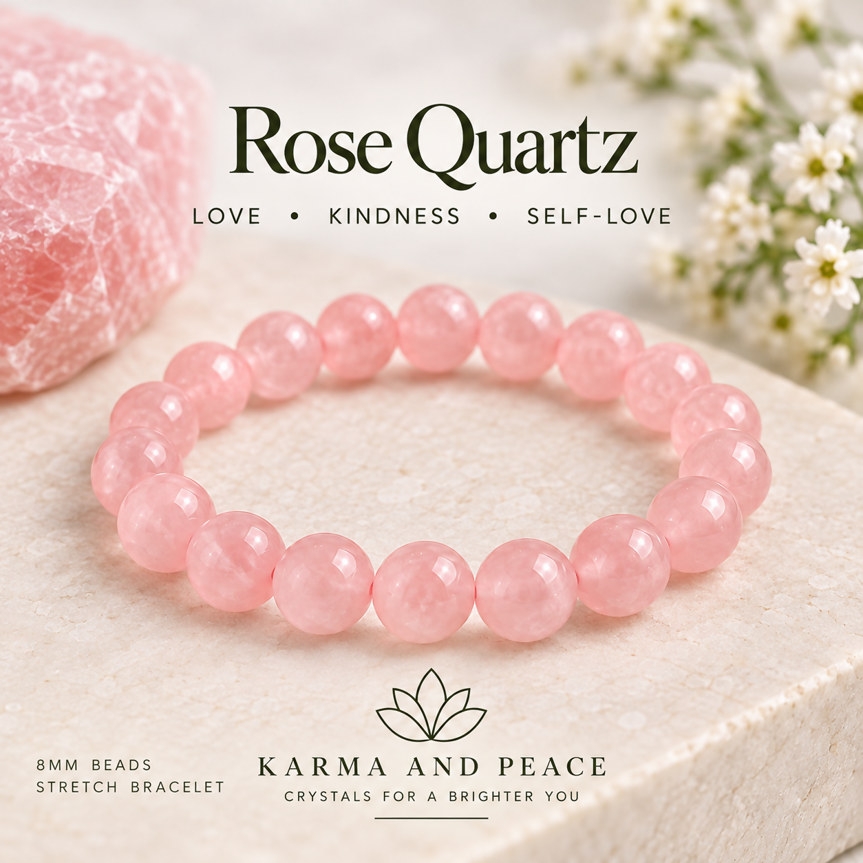 Rose Quartz Crystal Bracelet - 8mm