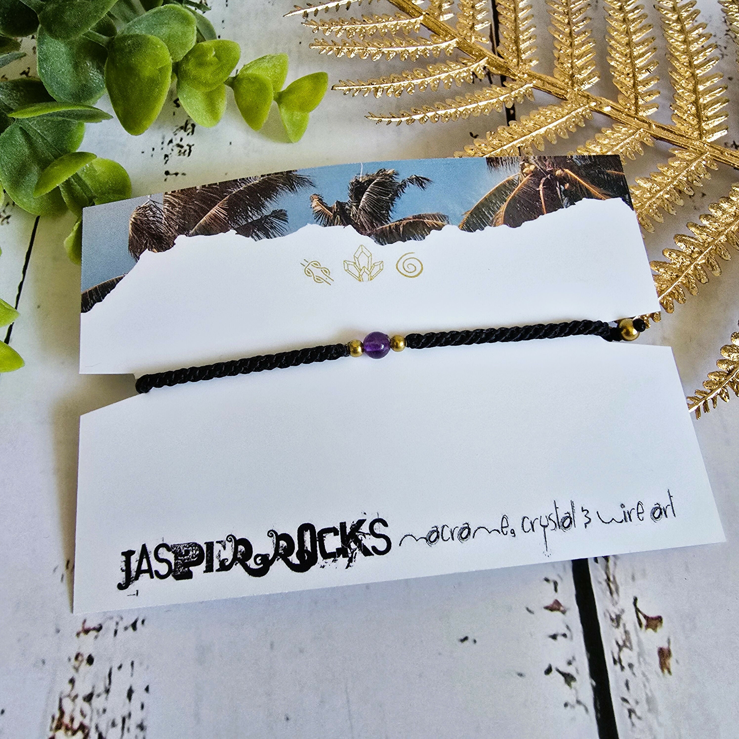 Amethyst Birthstone Bracelet; Single Crystal Macrame Adjustible February Gift Bracelet