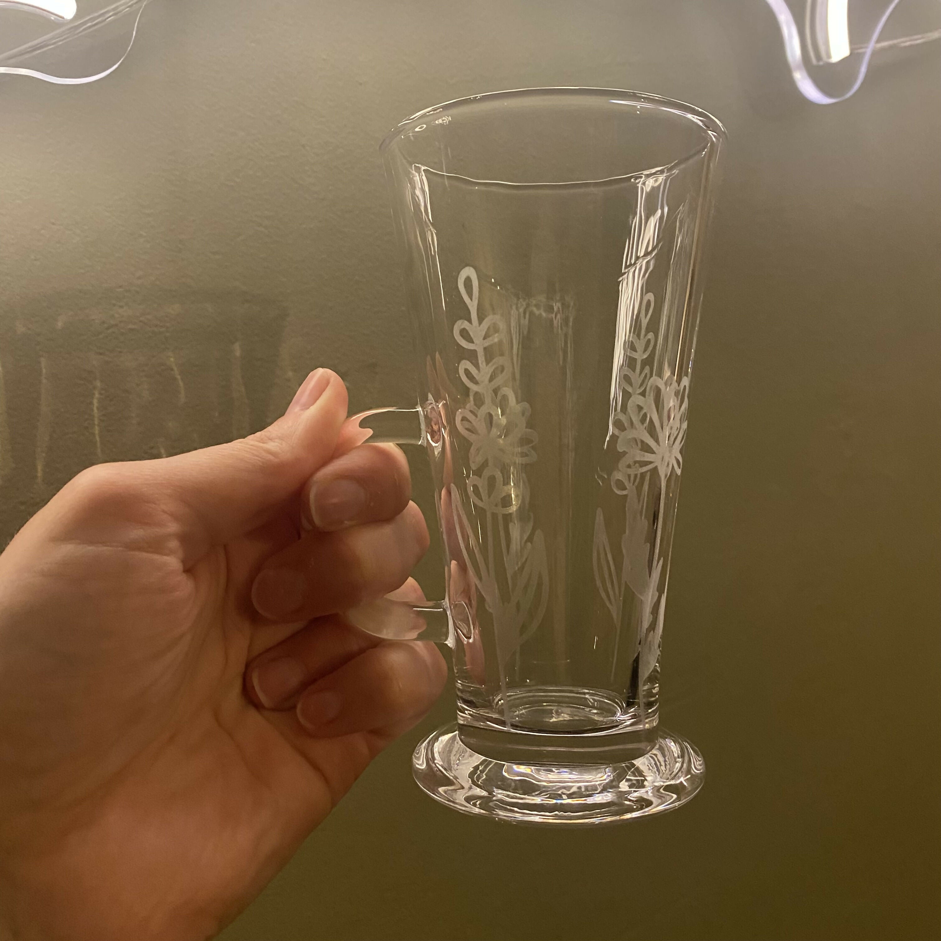 Etched Glass Latte Mug-Floral Design