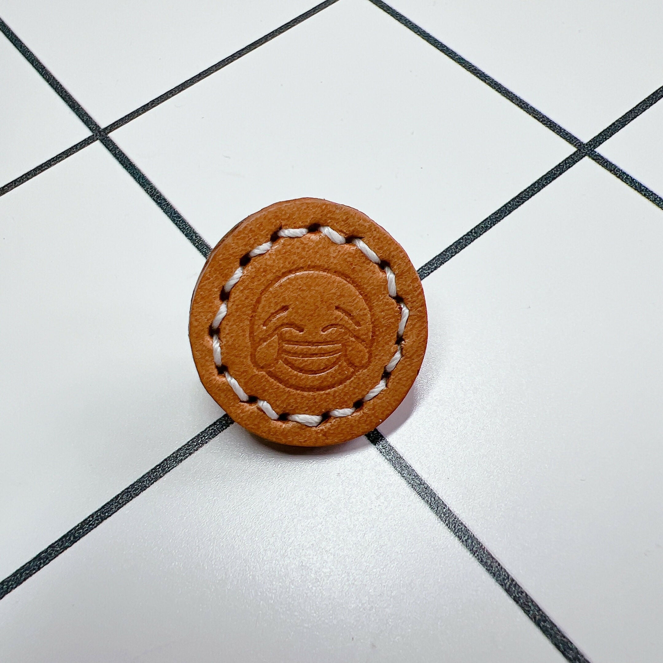 Embossed Emoji Leather Pin - Tears of Joy (25 mm)