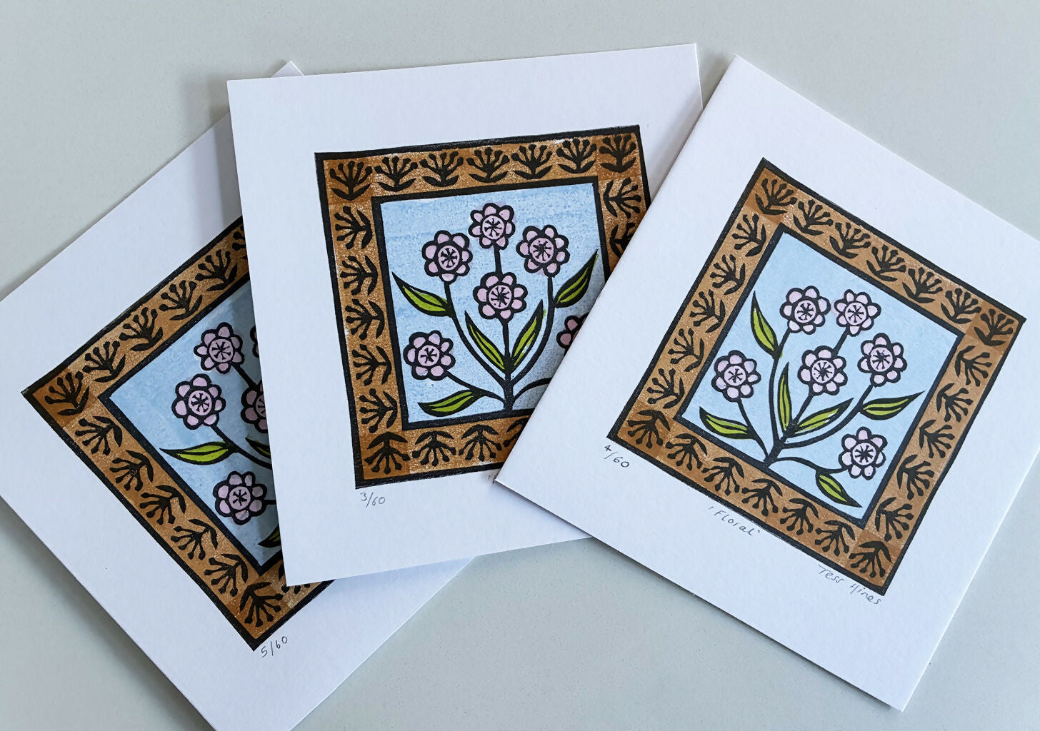 Floral Original Linocut Print