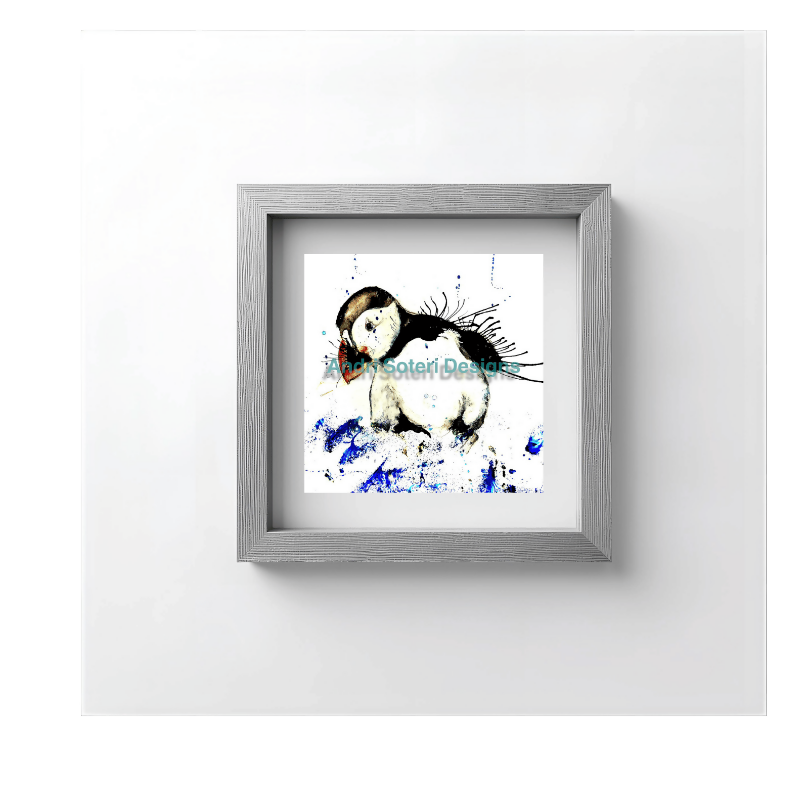 FINE ART PRINT OF PADDLING PUFFIN, PART OF THE 'LITTLE MINI TREASURE' ART COLLECTION