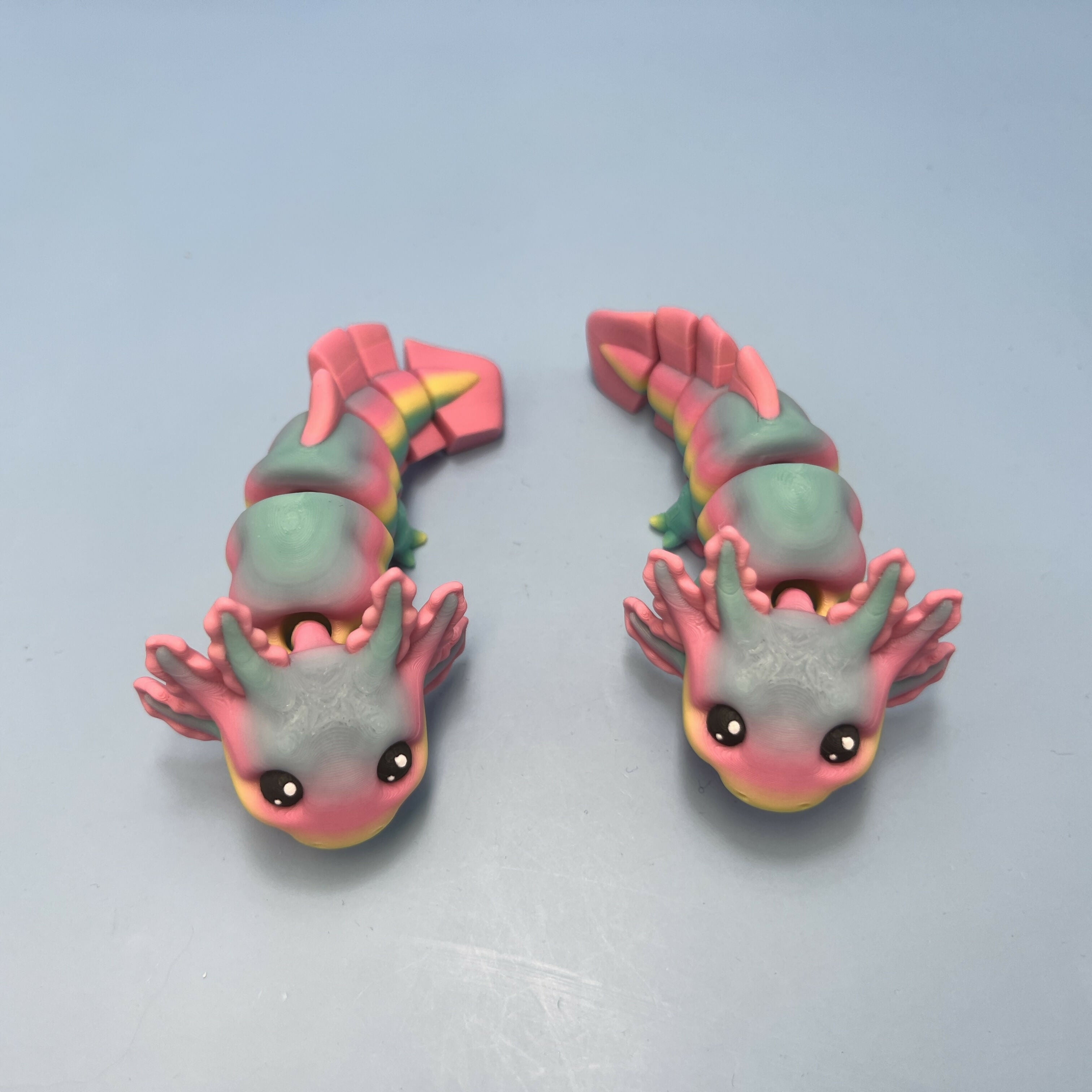3D Printed SMALL: Articulated Sensory Fidget Animals friend Axolotl (Pastel Rainbow/Pink Gills 11cm
