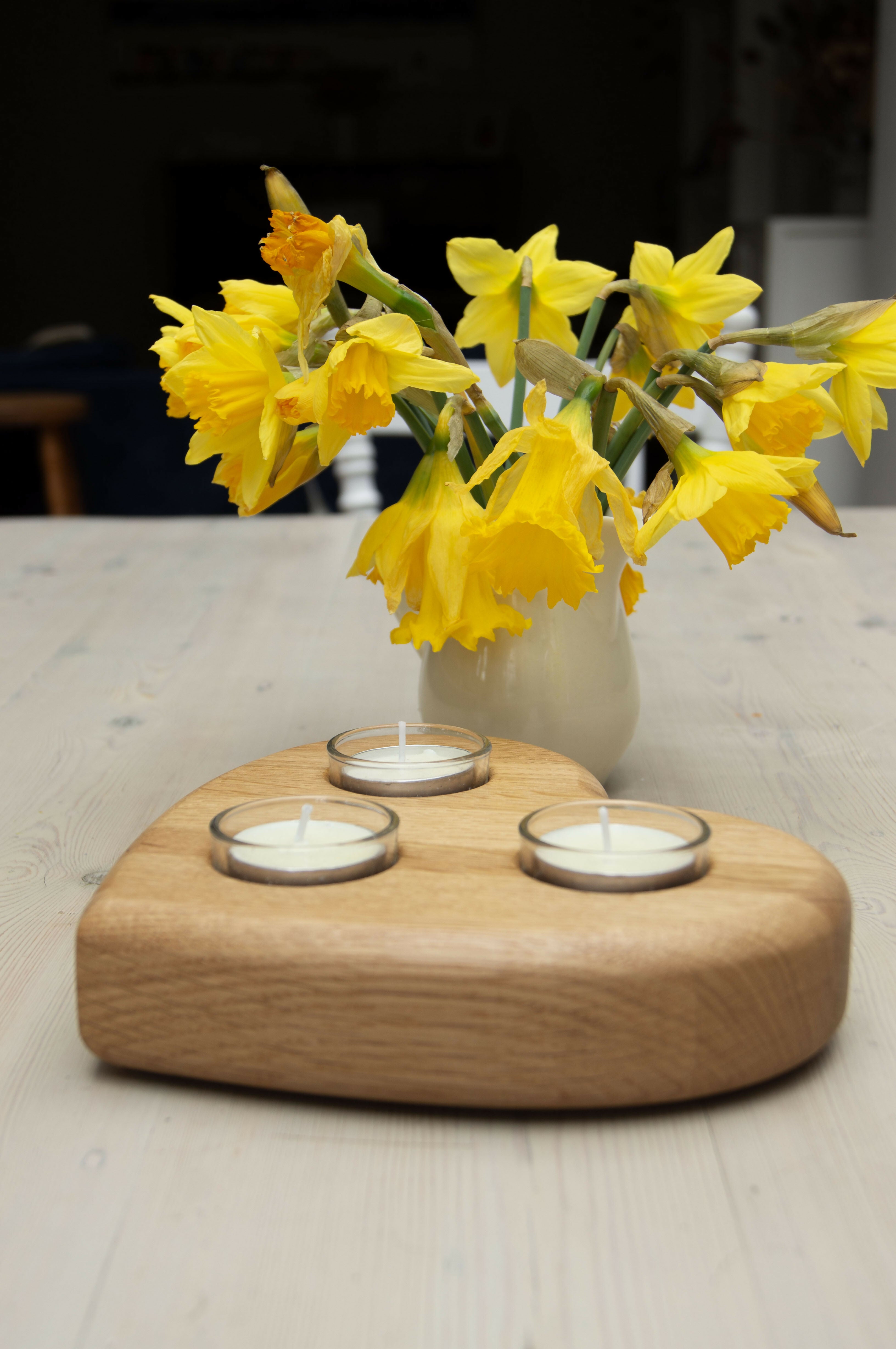 Oak Heart Triple Tea Light Holder