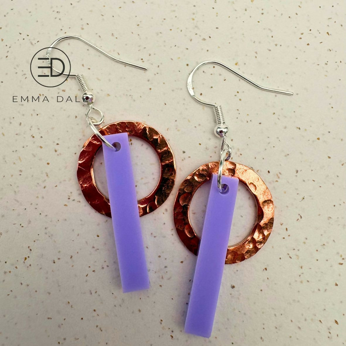 Lilac Acrylic Bar & Hand-Hammered Copper Earrings
