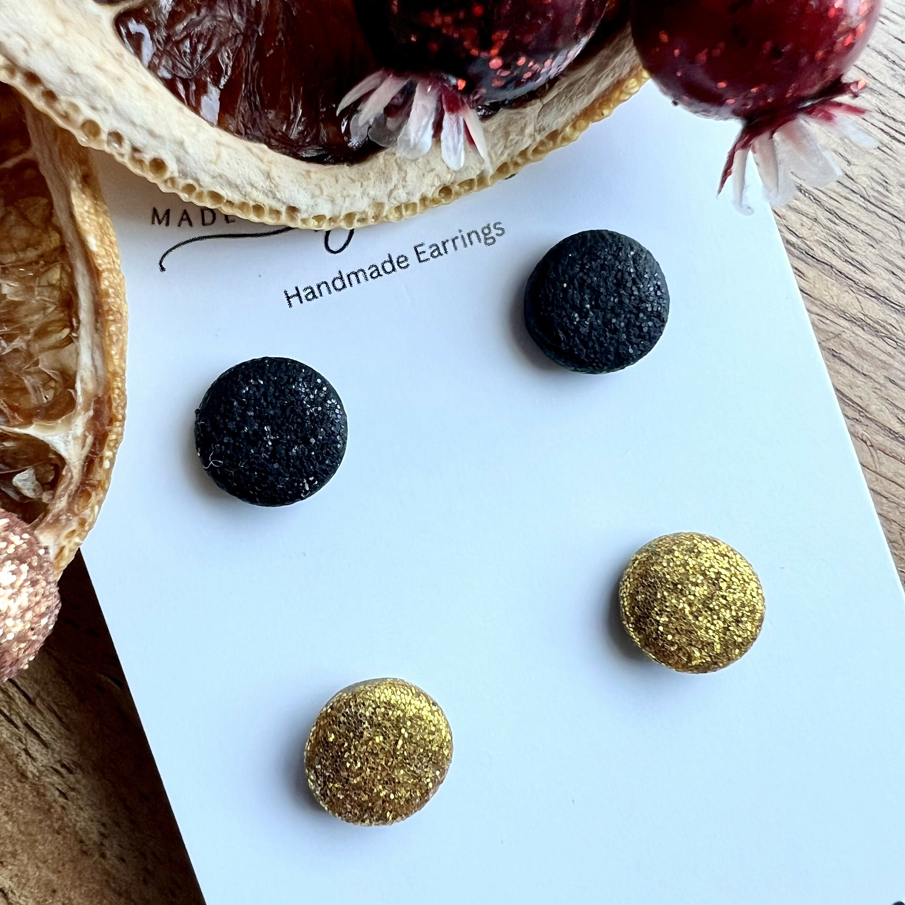 Glitter Stud Earrings / Set of 2 pairs of Studs / Handmade Polymer Clay Jewellery