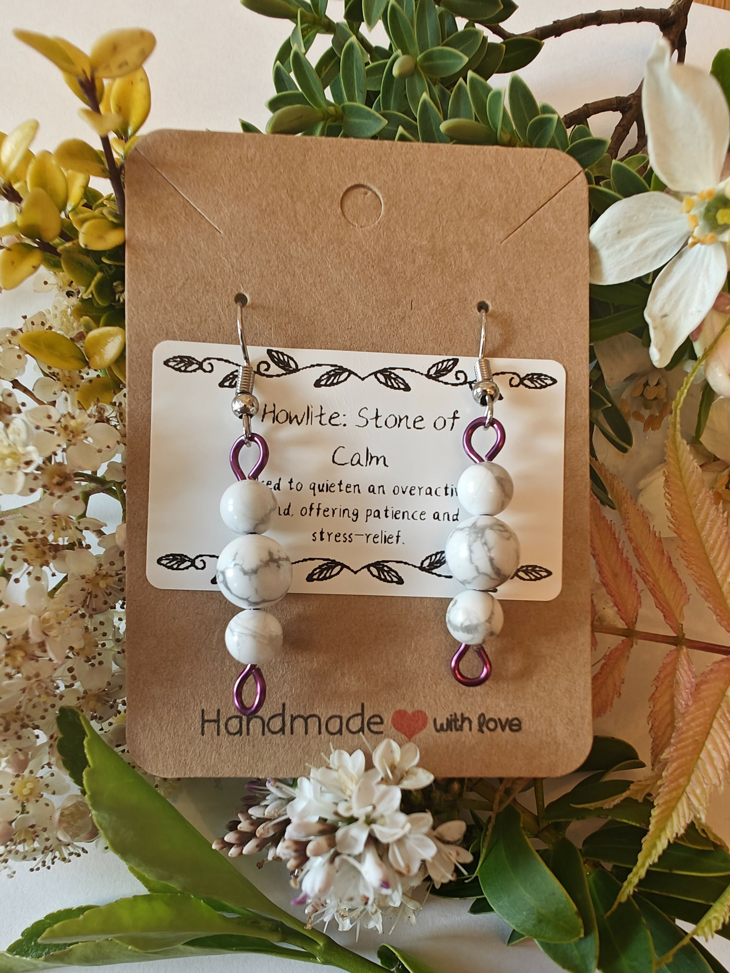 Howlite Wire Wrapped Crystal Bead Earrings
