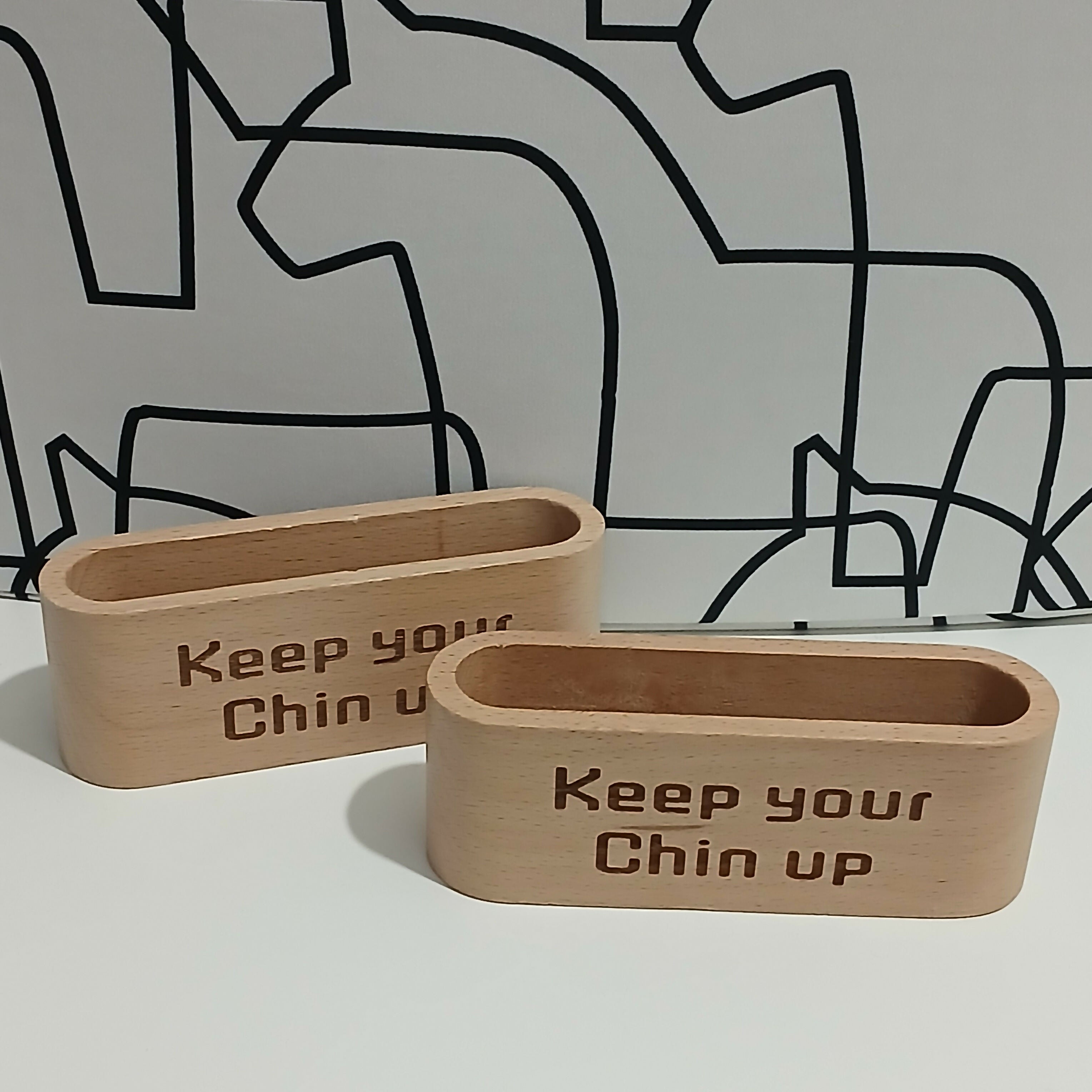 Wooden Business Card Holder – “Keep Your Chin Up” (Maple)