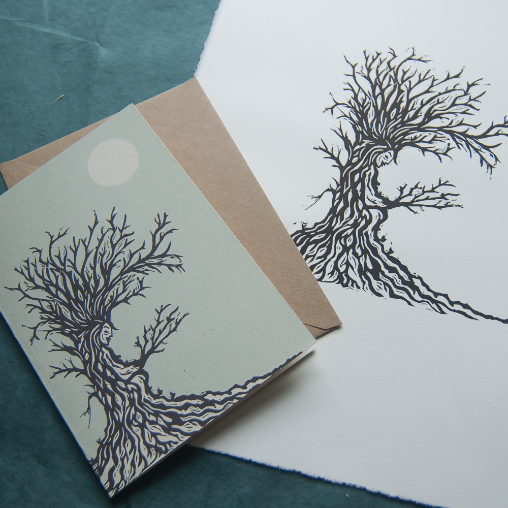 HAG TREE DRYAD LINOCUT GREETING CARD