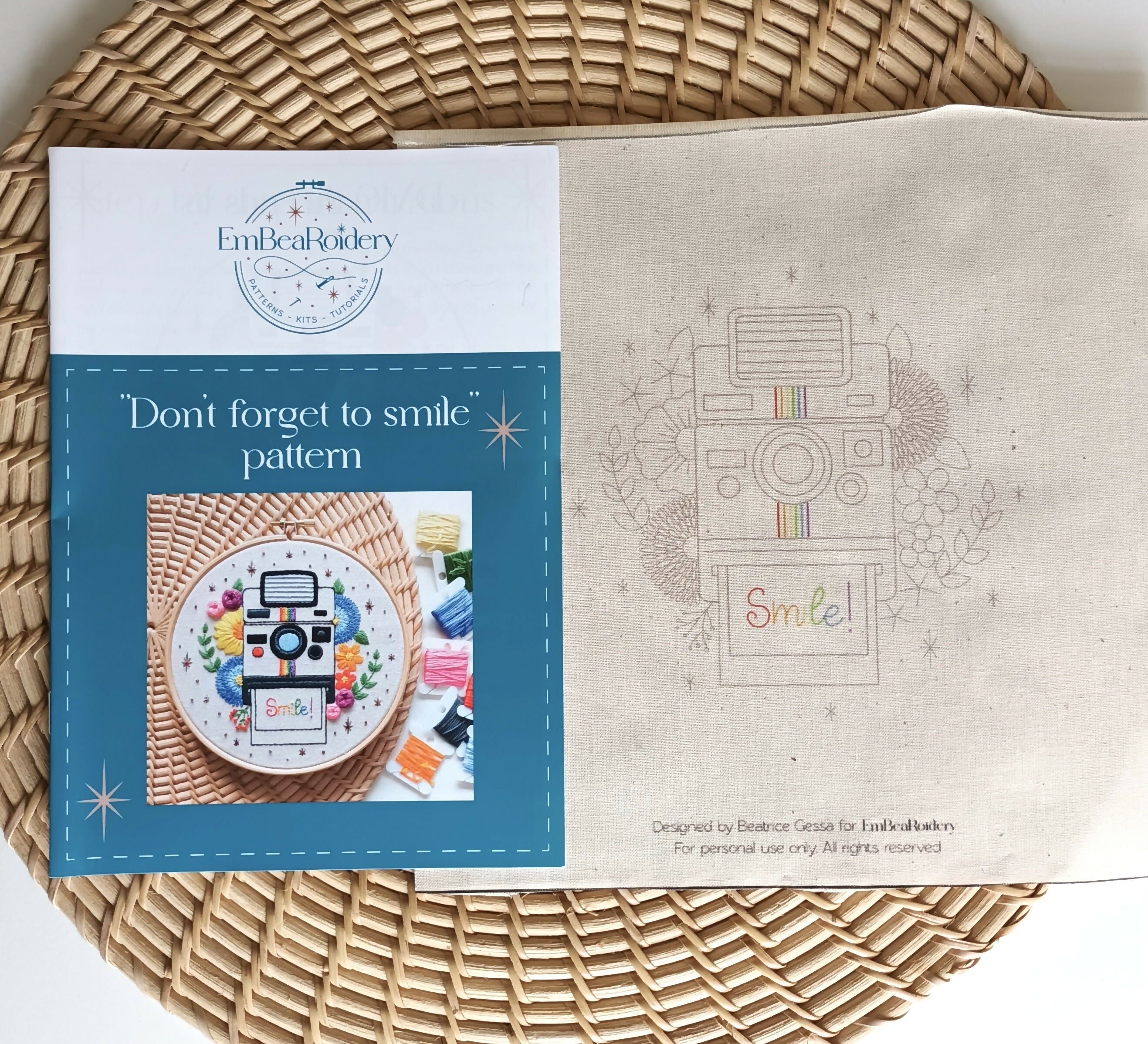 Preprinted Embroidery Pattern For Beginners - Don’t Forget To Smile