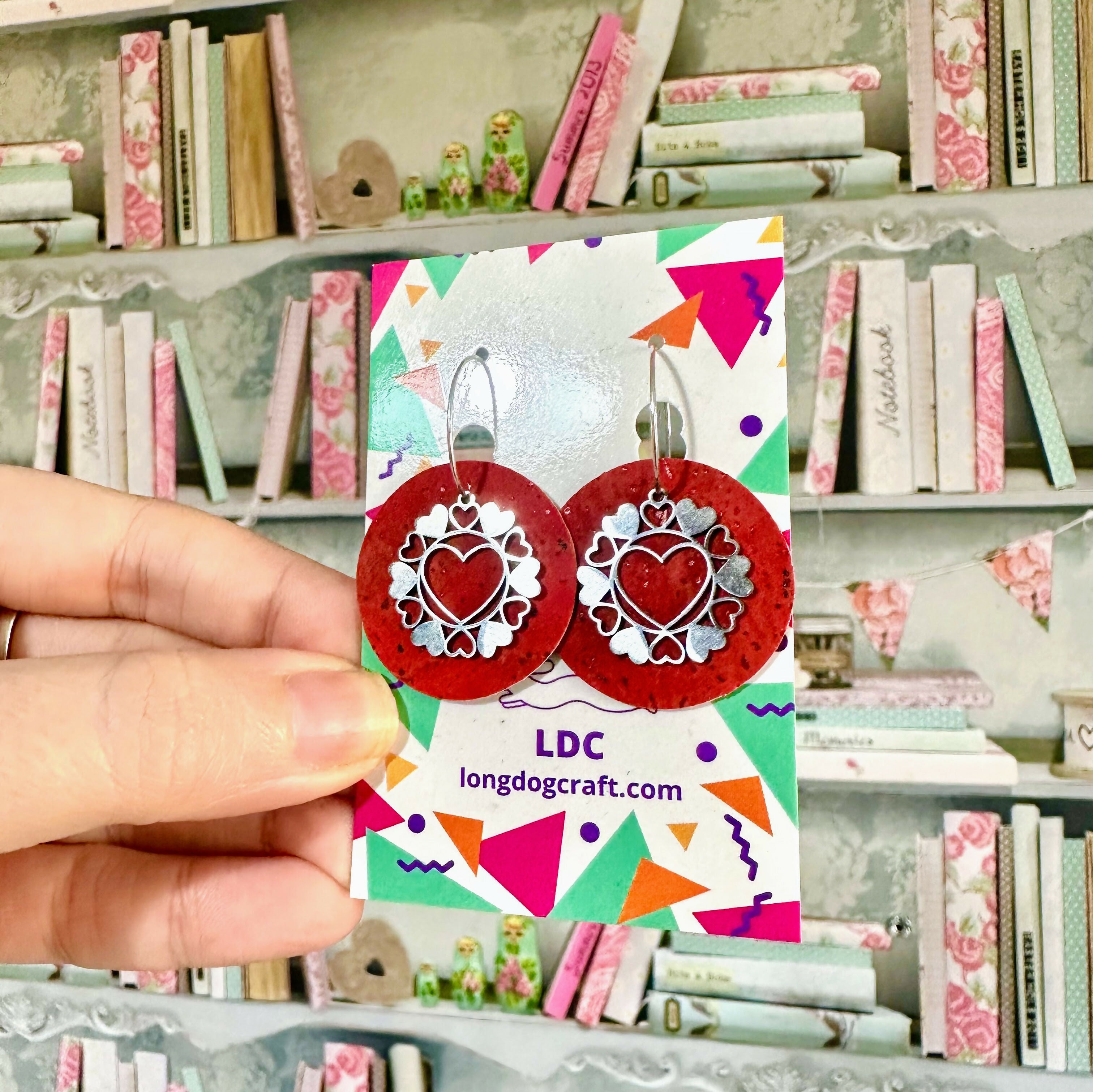 Red Cork Heart Hoops