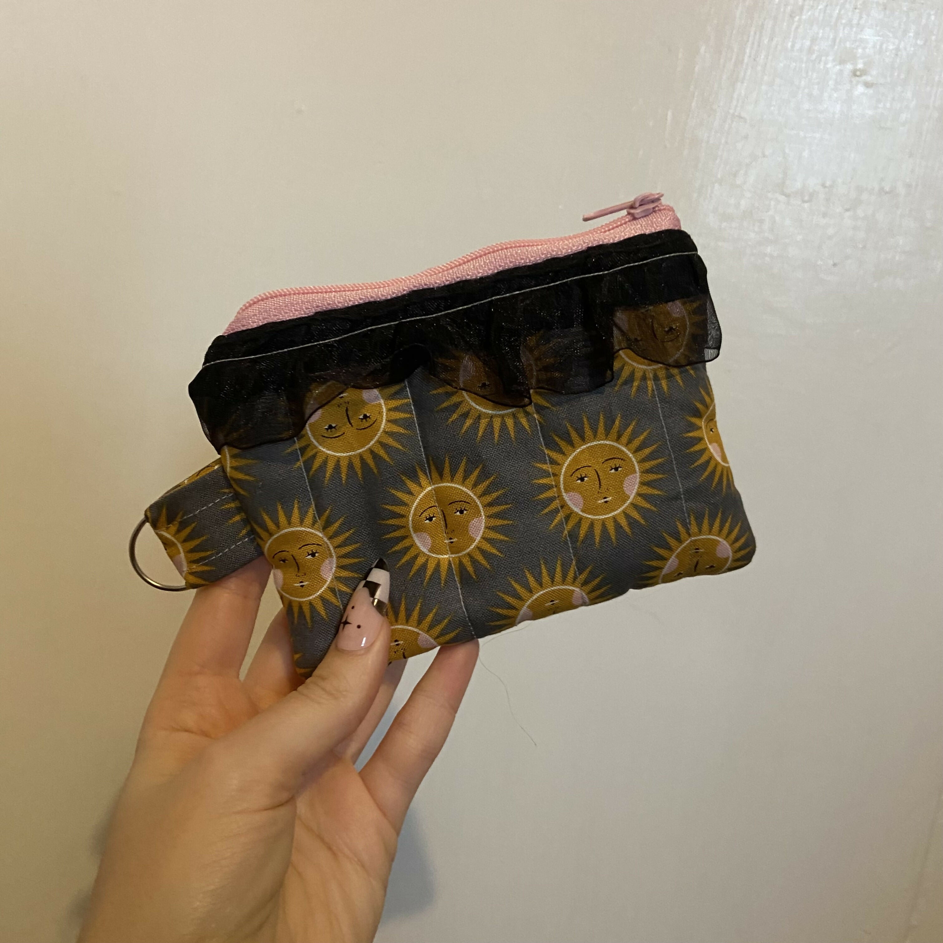 Grey Sun Face Mini Zipper Pouch