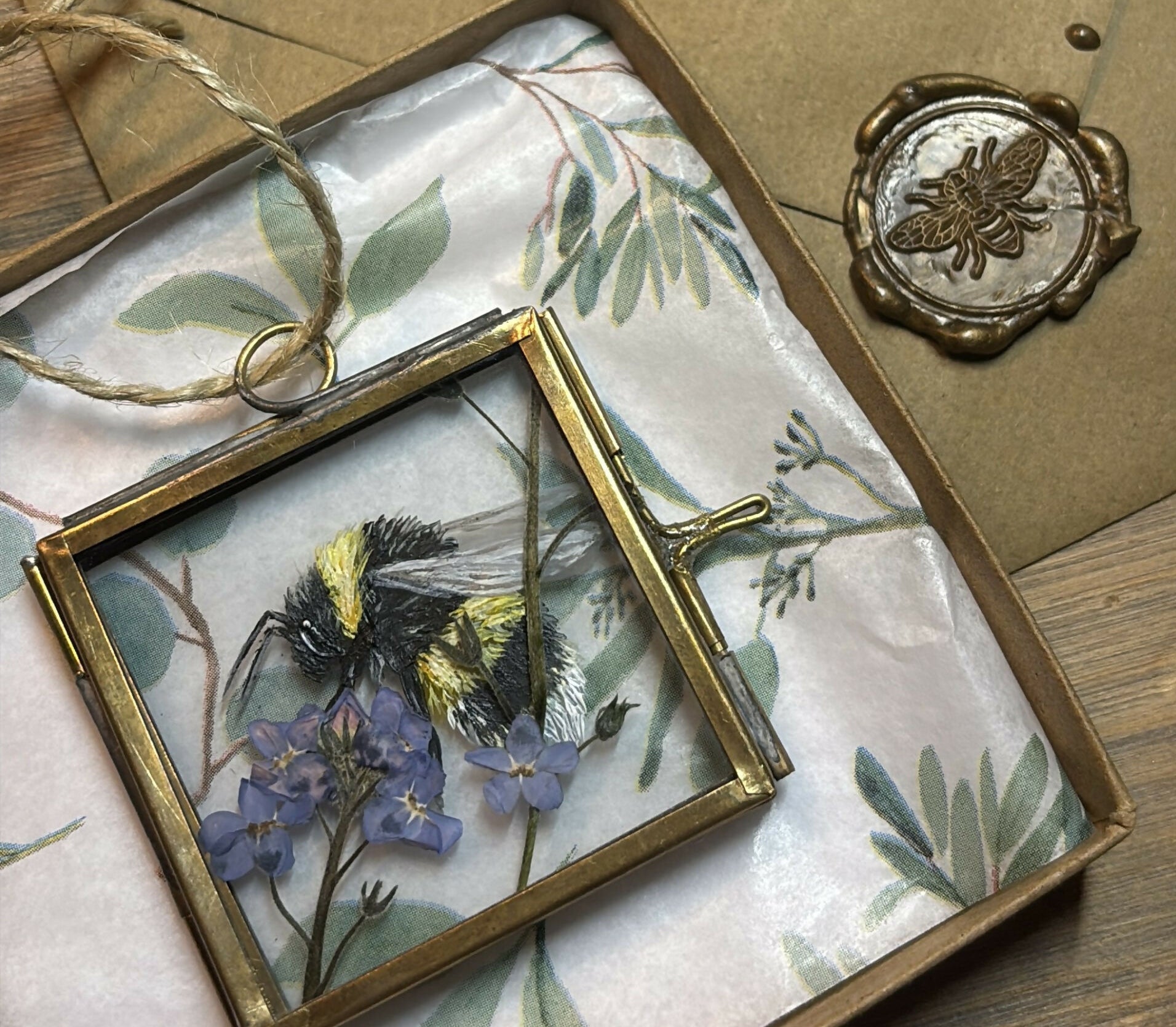 Original Bee Painting 'You'll Find Me Among The Flowers' Glass Hanging