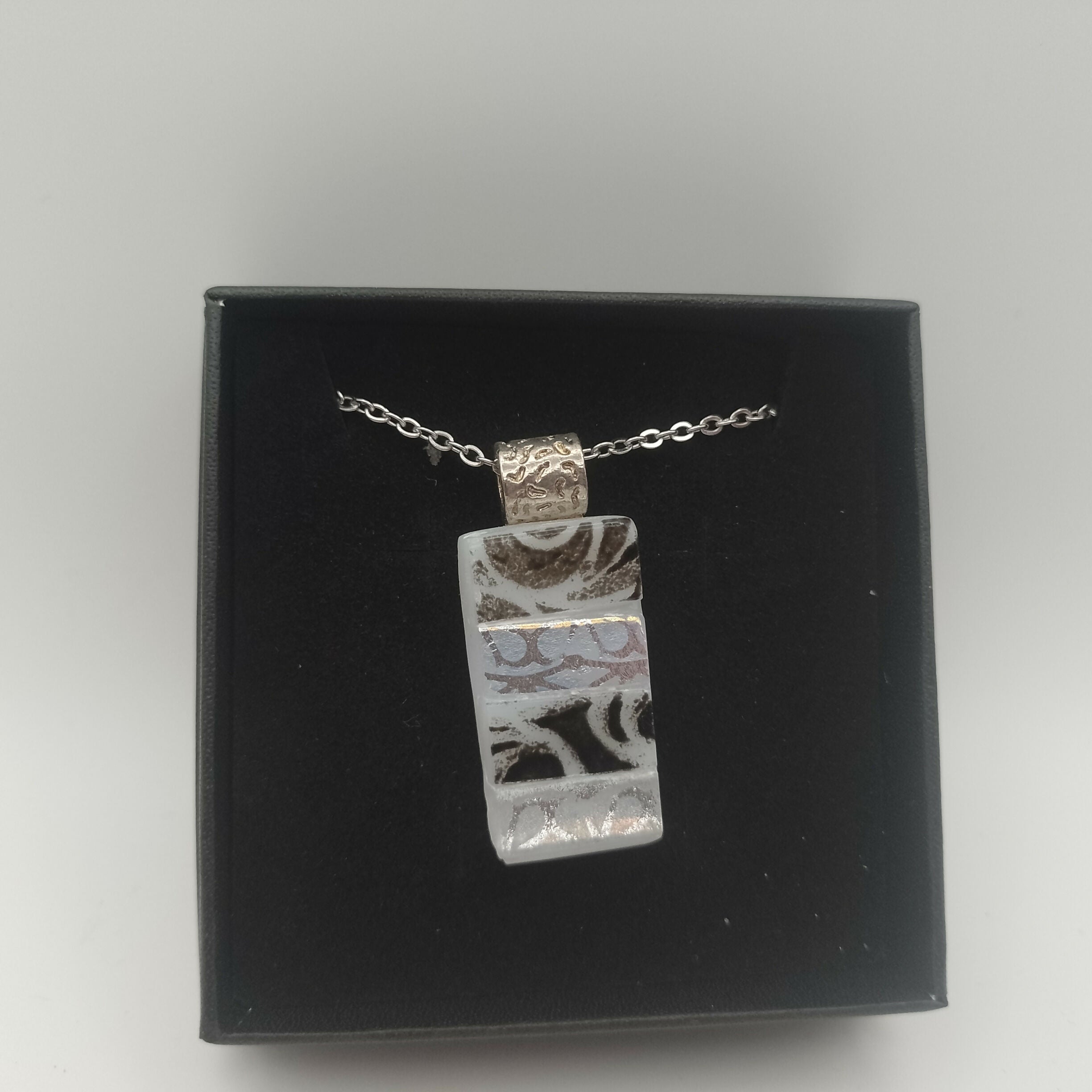 Silver White and Black Glass pendant
