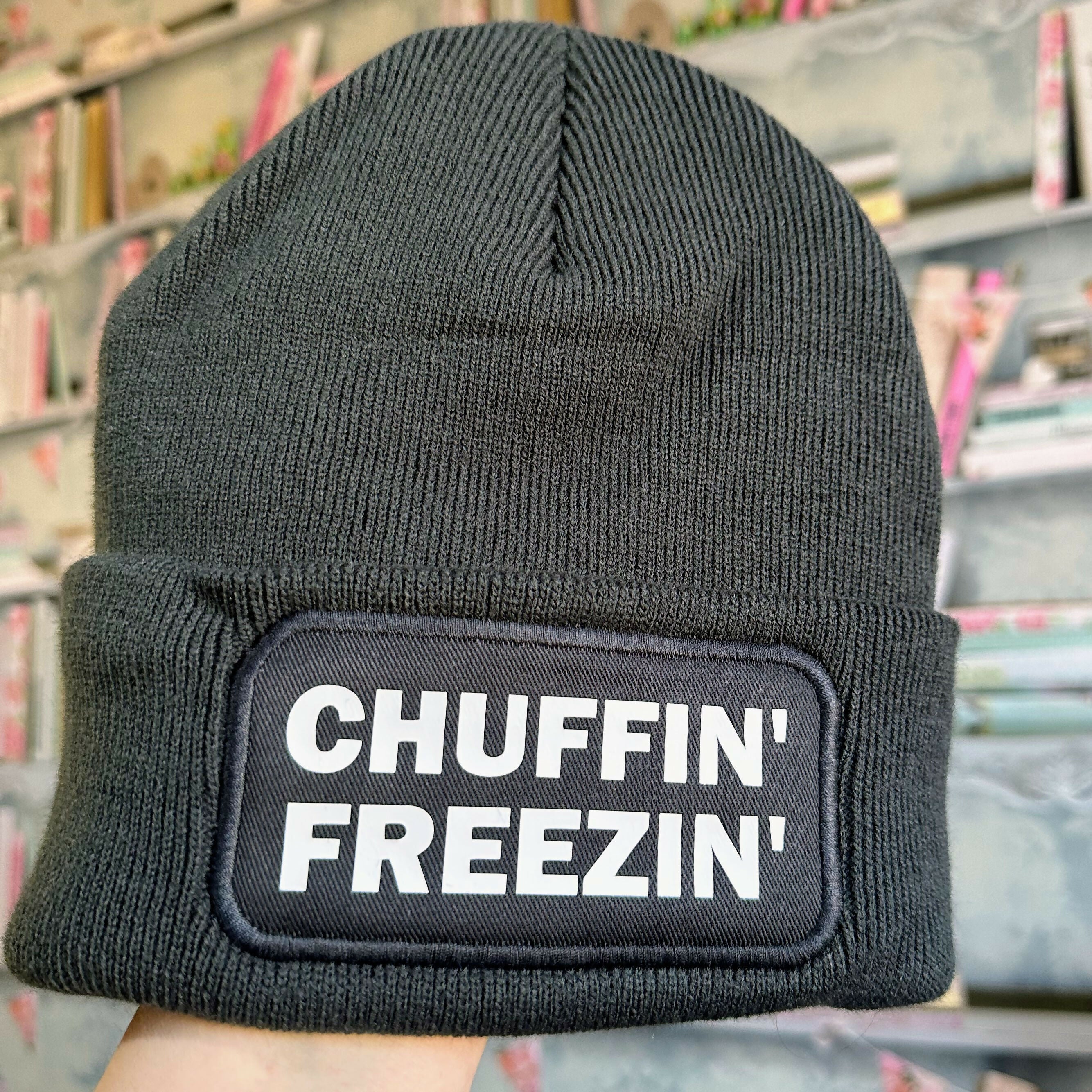 Chuffin Freezin Cuffed Rectangular Patch Beanie Hat