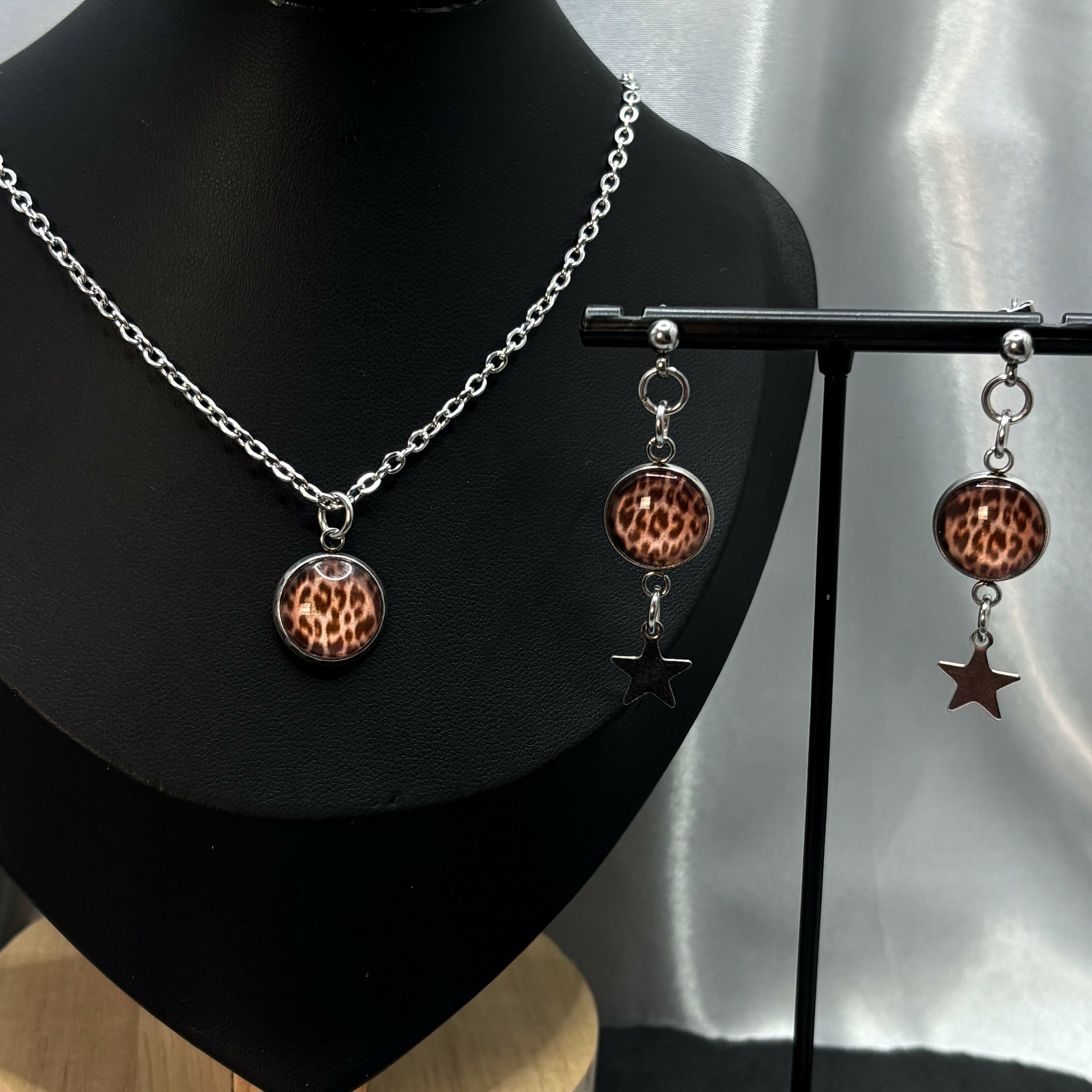 Leopard Print Necklace & Earrings Set