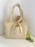 Quilted Tote Bag Yellow Ditsy with ribbon Closure Handmade
