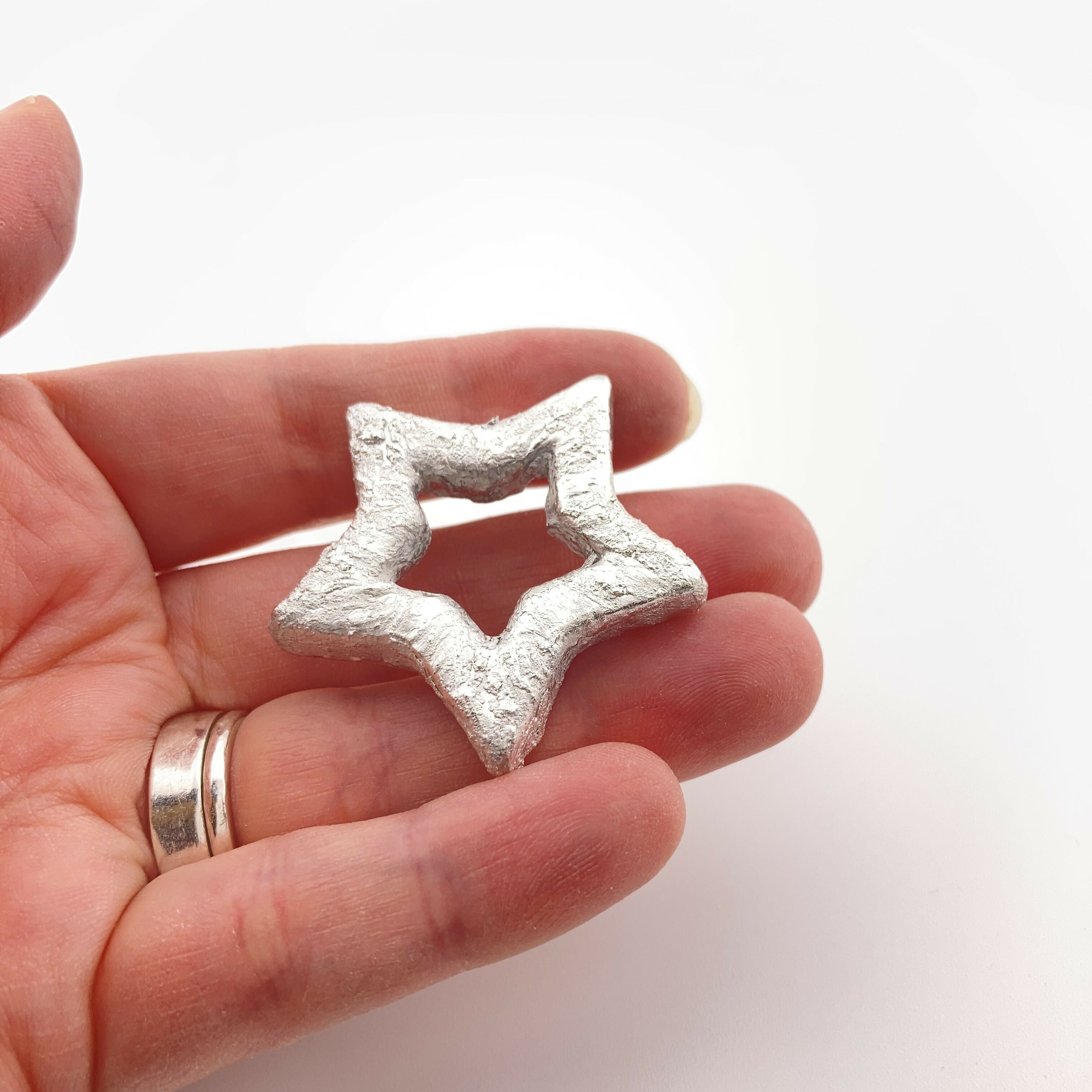 Christmas Star - Handmade Chunky Silver Star Pendant on Cotton Cord