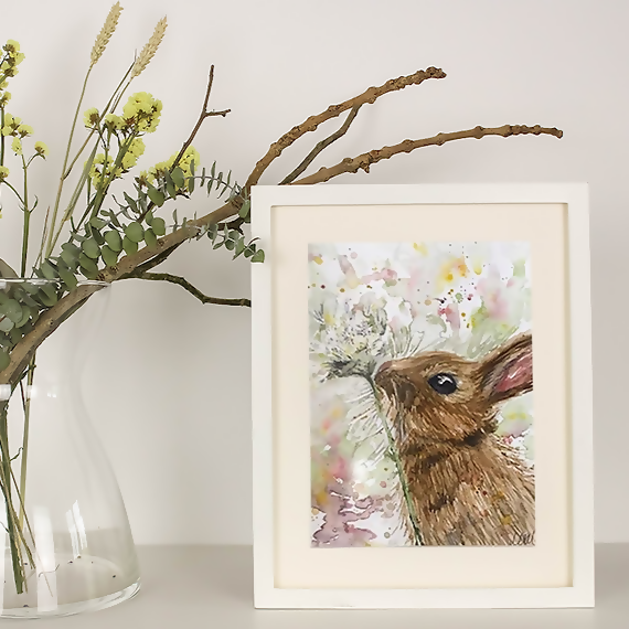 'Somebunny' Watercolour Wild Rabbit A4 Mounted Print