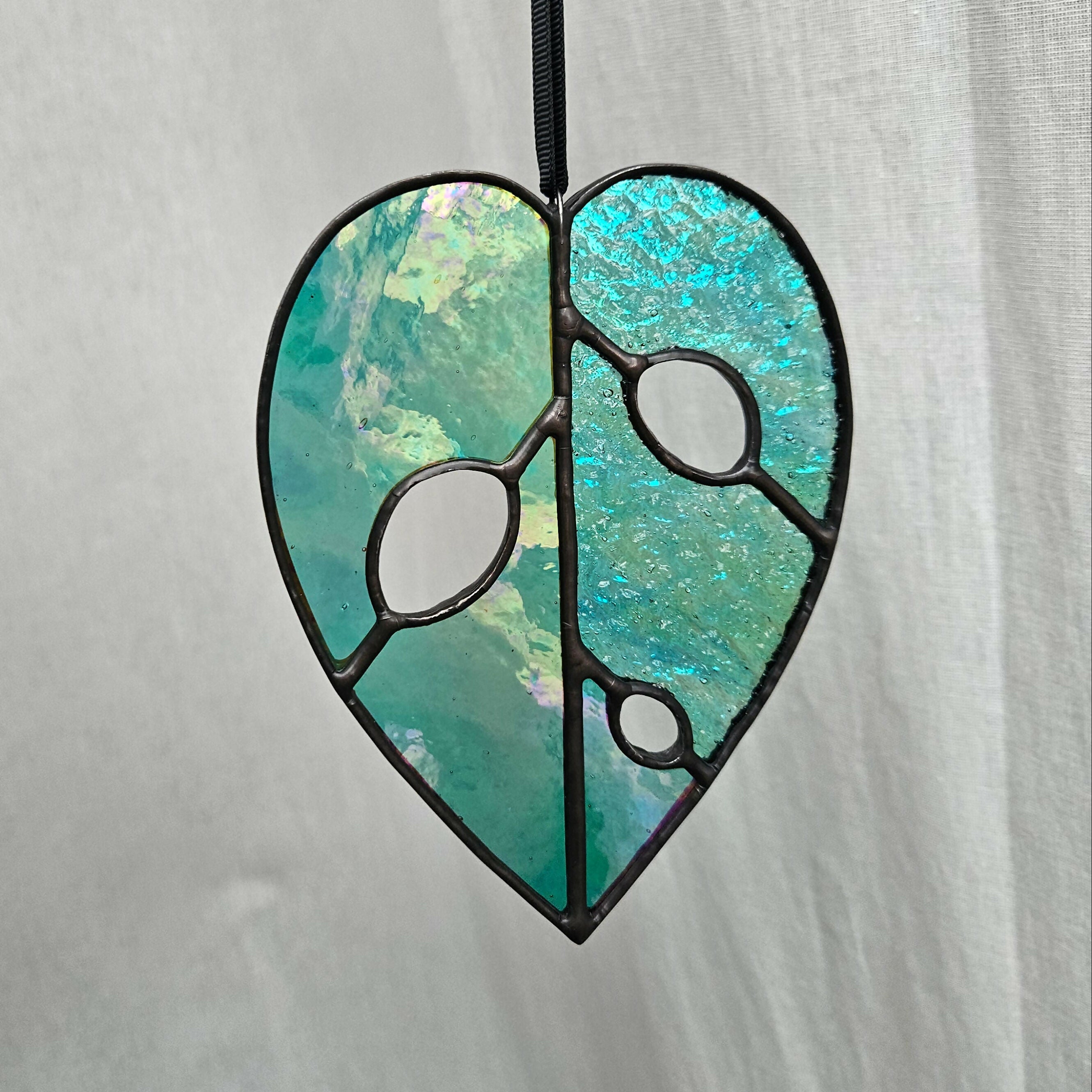 Iridescent Teal Monstera Adansonii Stained Glass Suncatcher