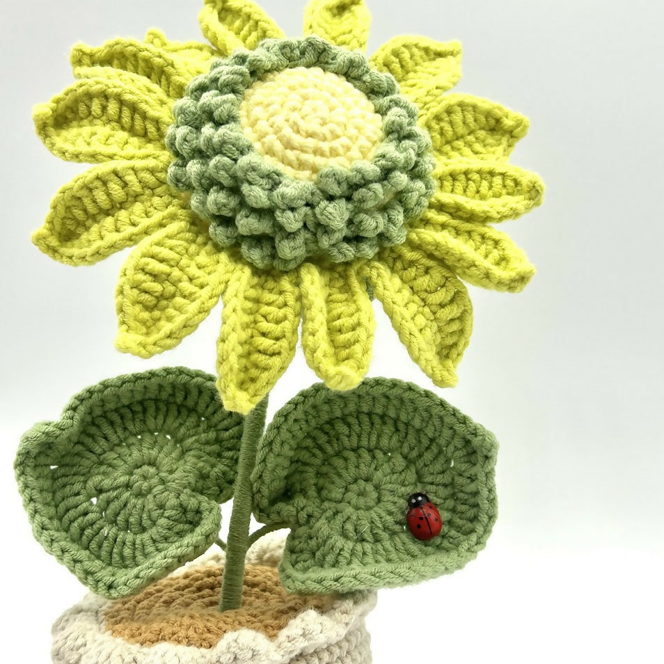 Pastel Coloured Crochet Sunflower in Scallop Trimmed Pot
