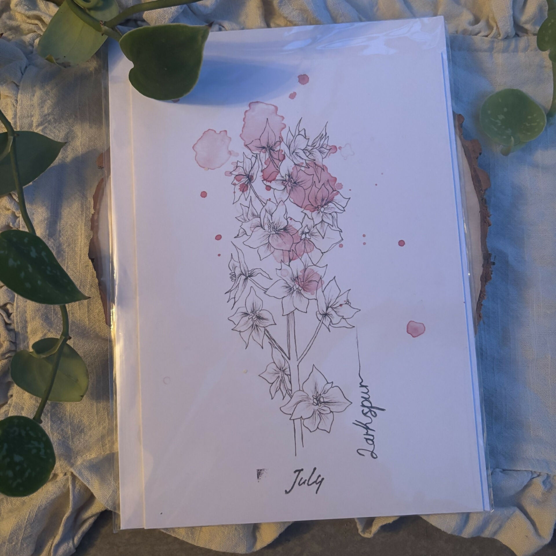 July Flower and Birthstone Card