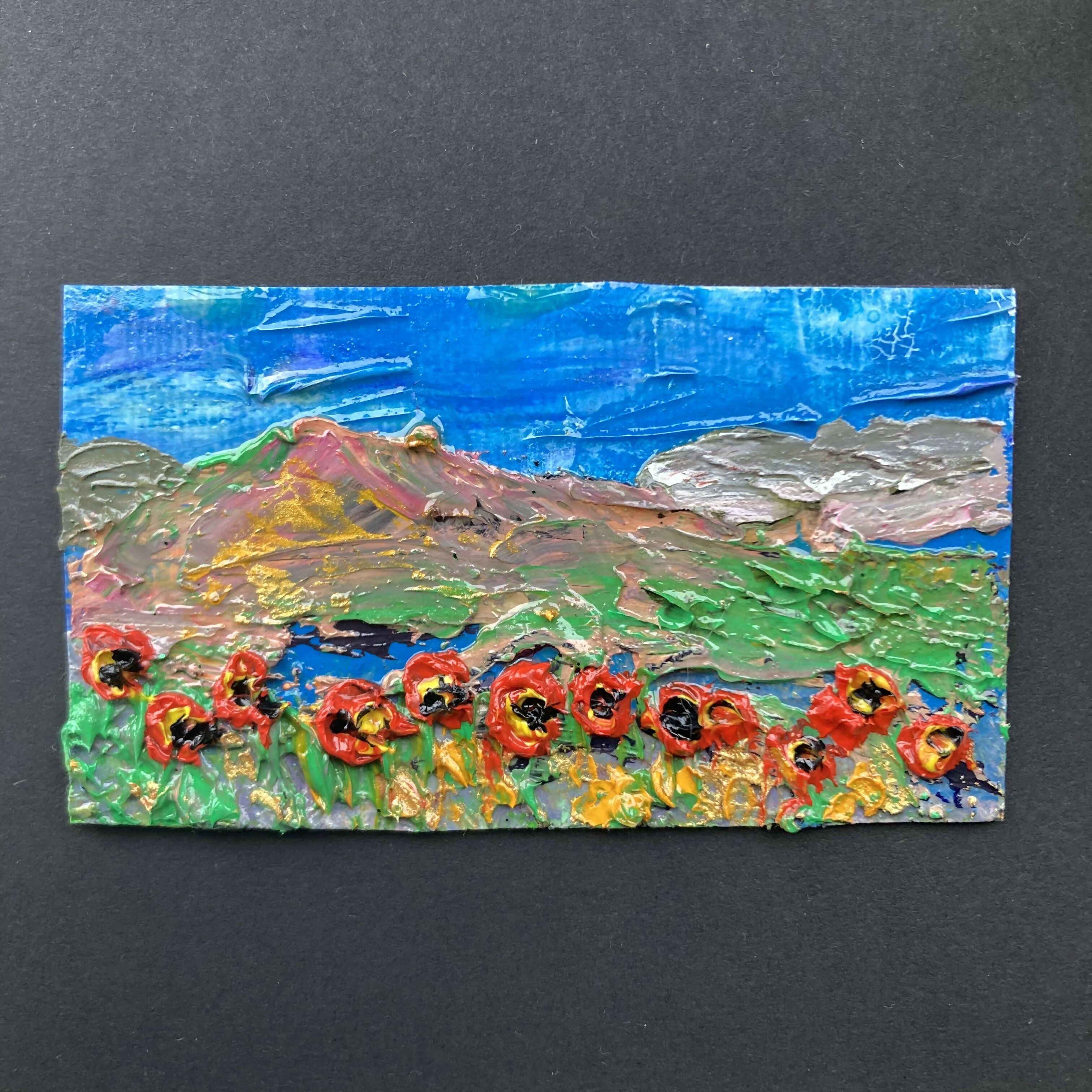 Poppies In Golden Corn Oil Painting Mini Fridge Magnet