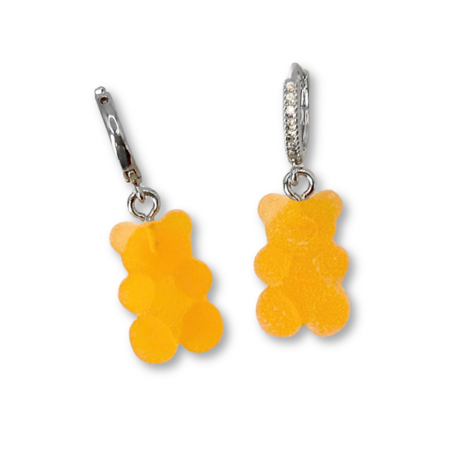 Sugar Coated Gummy Bear Hoop Drop Earrings in Tangerine Dream