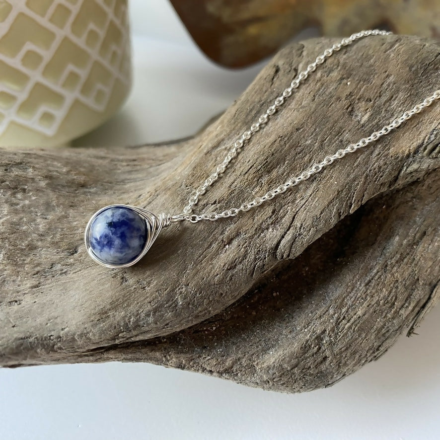 Sodalite Drop Necklace, Sterling Silver