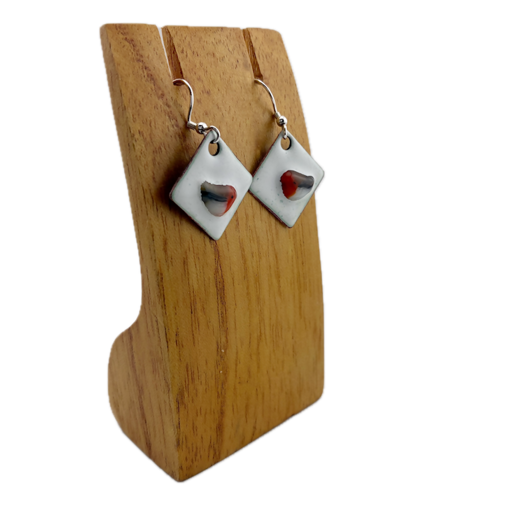 Handmade Robin In The Snow Christmas Earrings Enamel And Sterling Silver