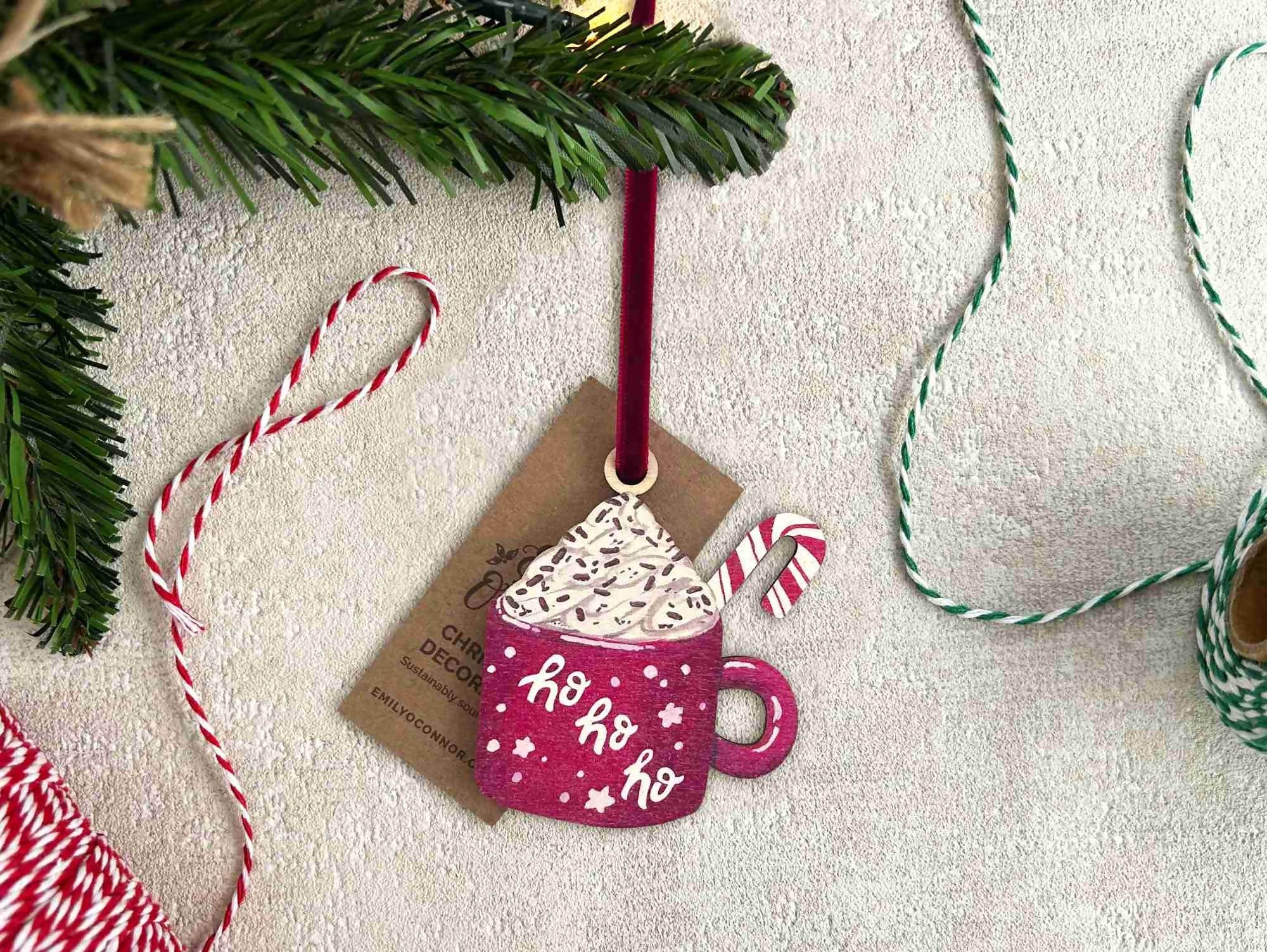 Red Hot Chocolate Wooden Christmas Tree Decoration
