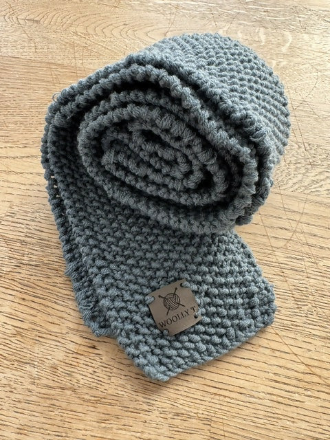 PURE MERINO WOOL , REGULAR LENGTH , UNISEX, SKINNY SCARF, SLATE-BLUE COLOUR
