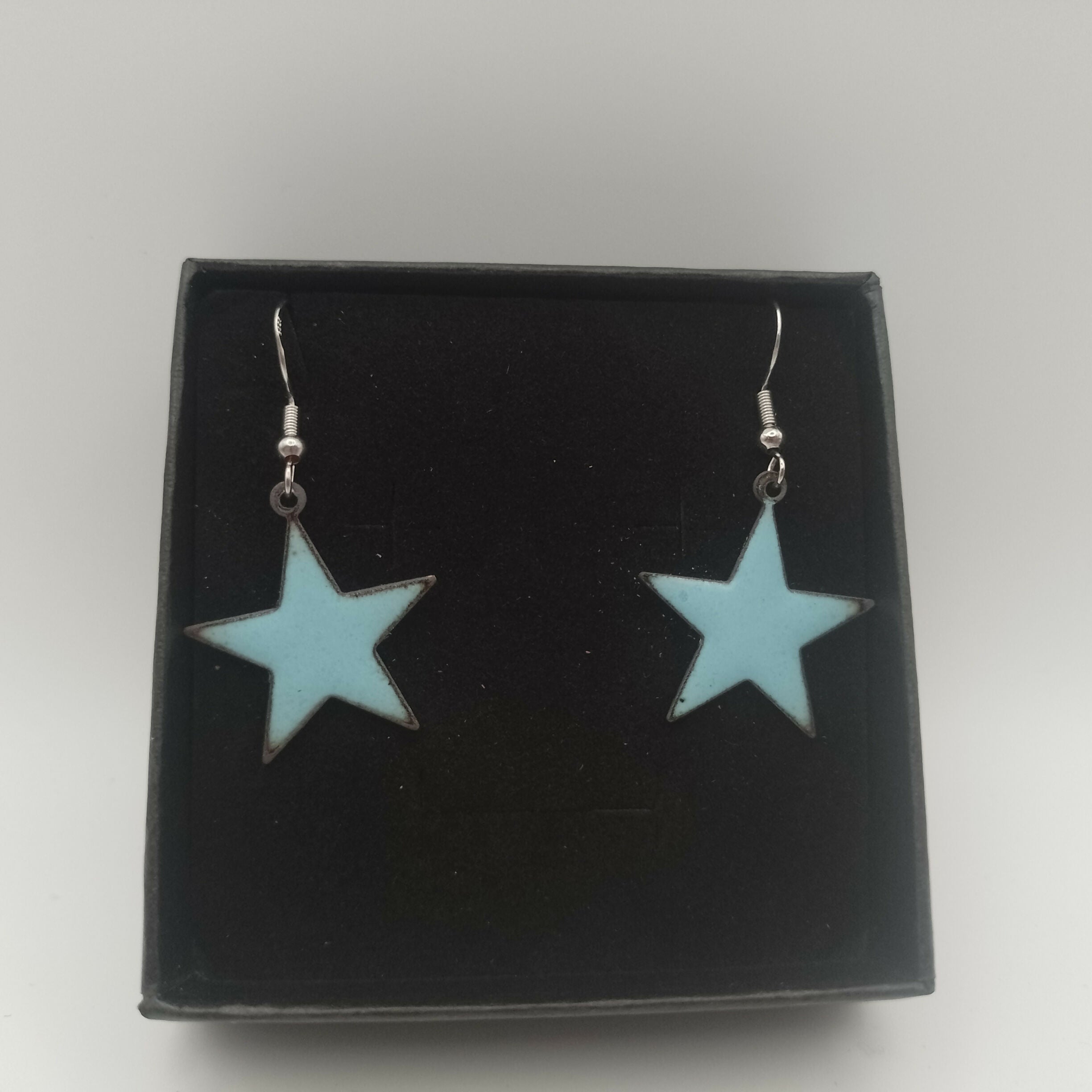 Powder Blue Enamel Star Earrings